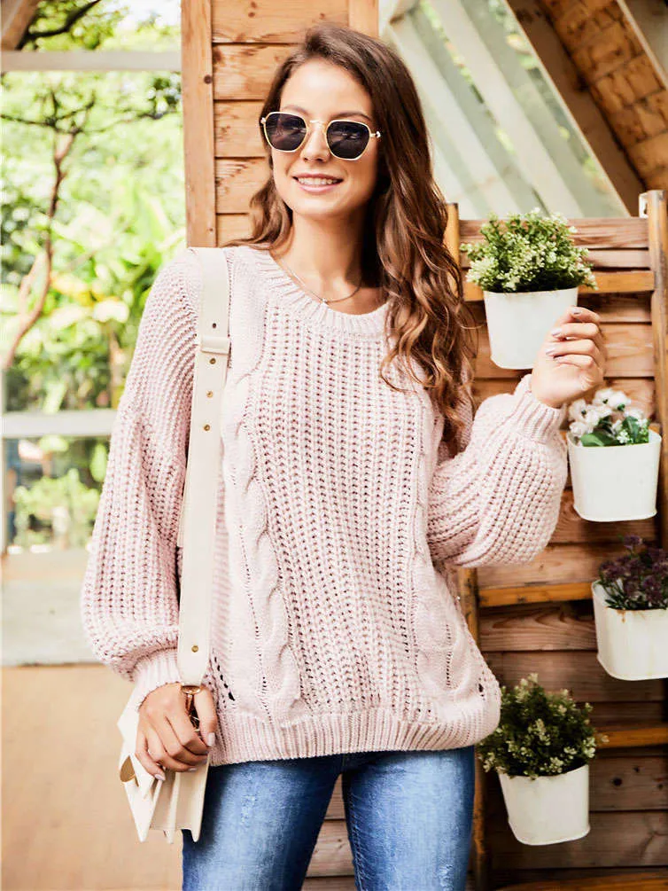 Original Design Women's New Round Neck Sweater Long-sleeved Openwork Sweater