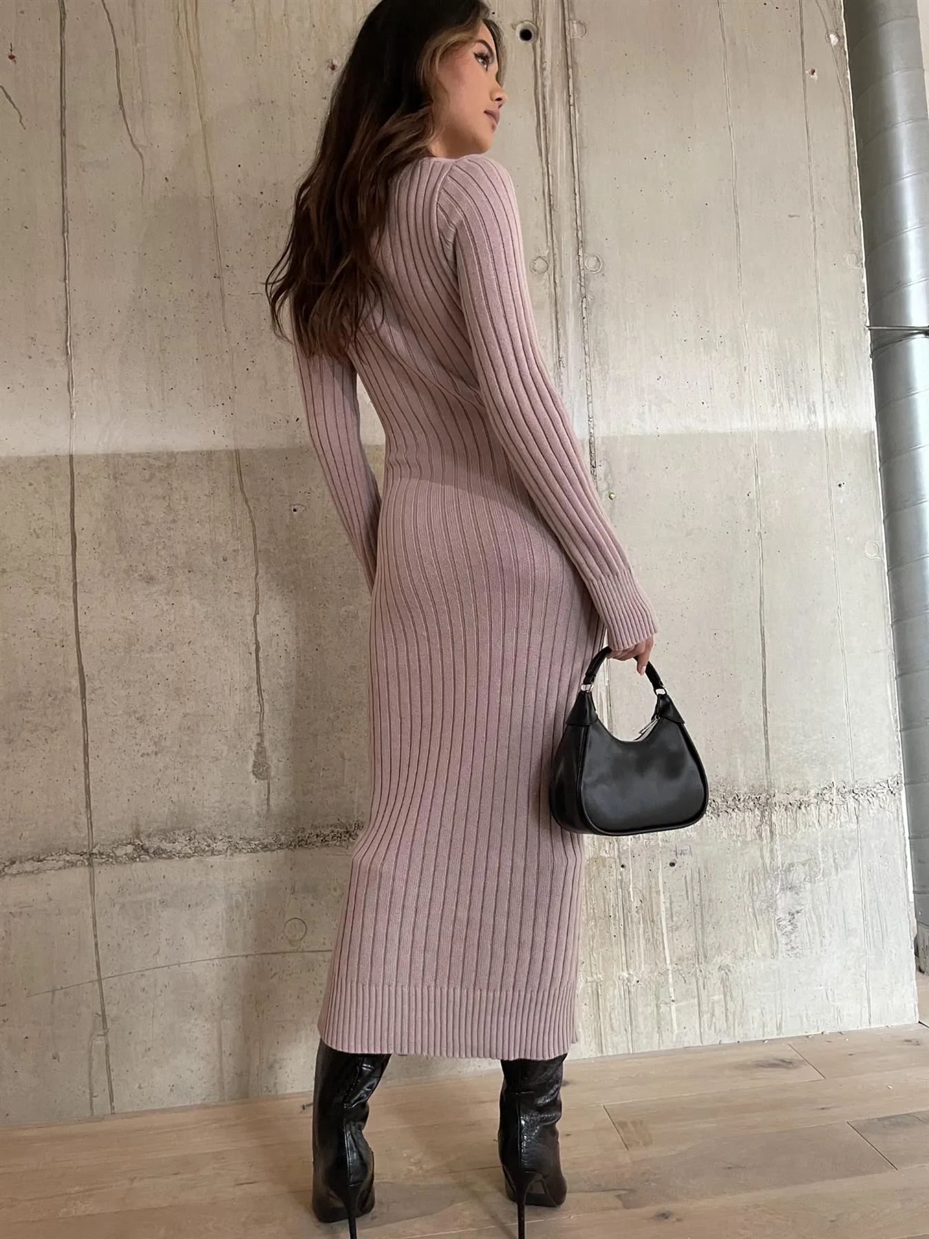 Pale-Lilac Knitted Midaxi-Dress