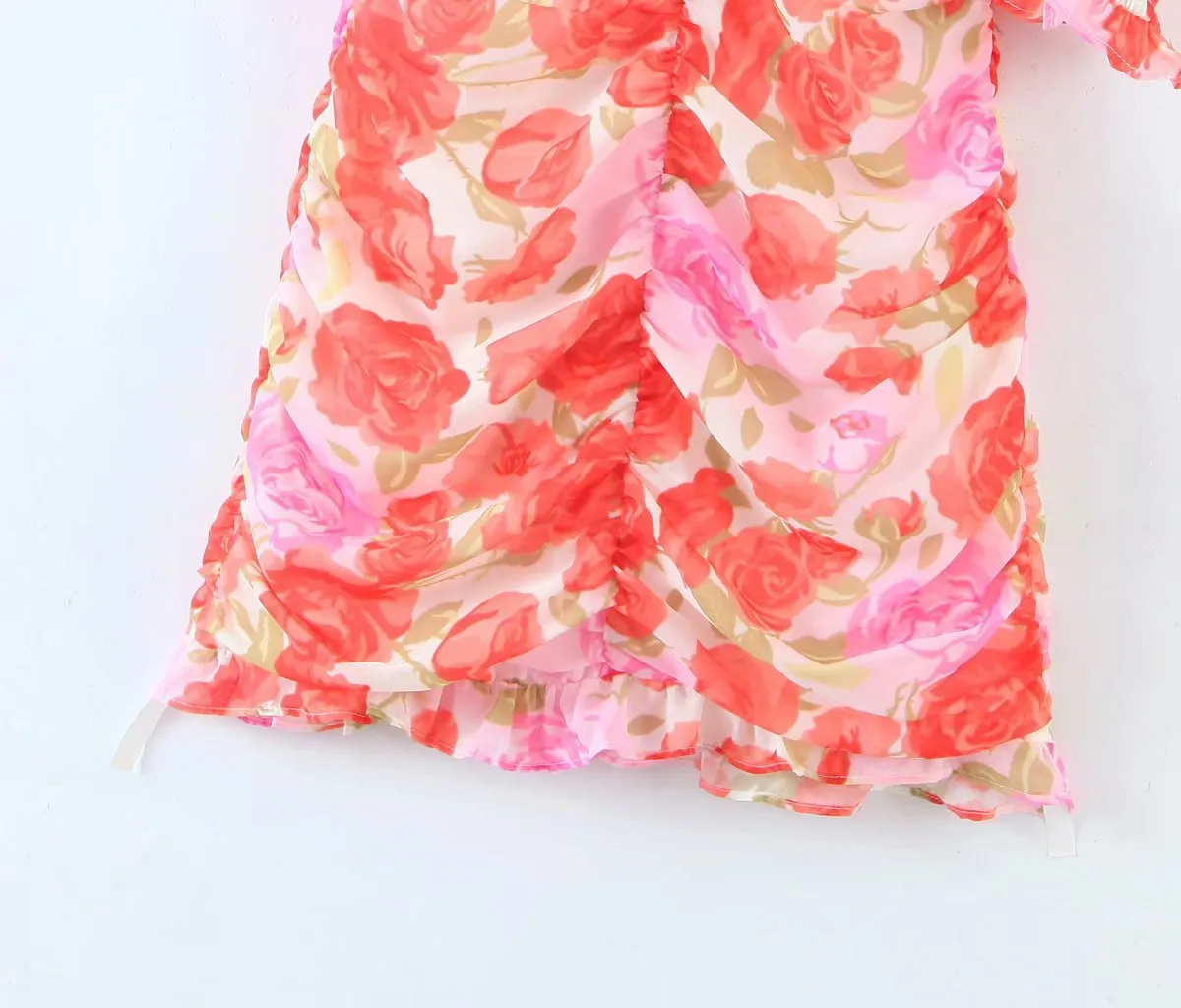 Party V-neck Pleated Ruffled Floral Bodycon Mini Dresses