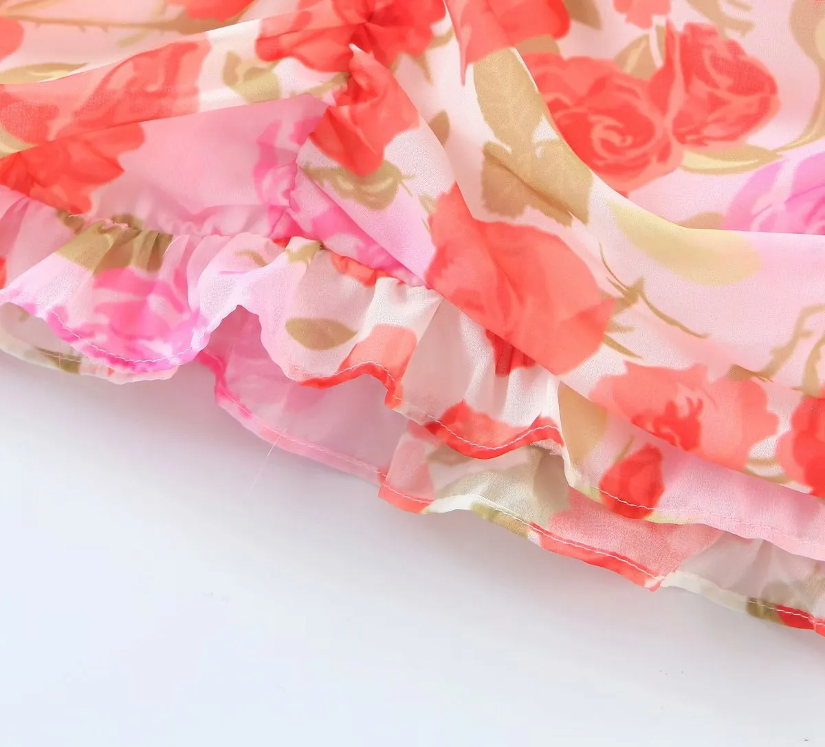 Party V-neck Pleated Ruffled Floral Bodycon Mini Dresses
