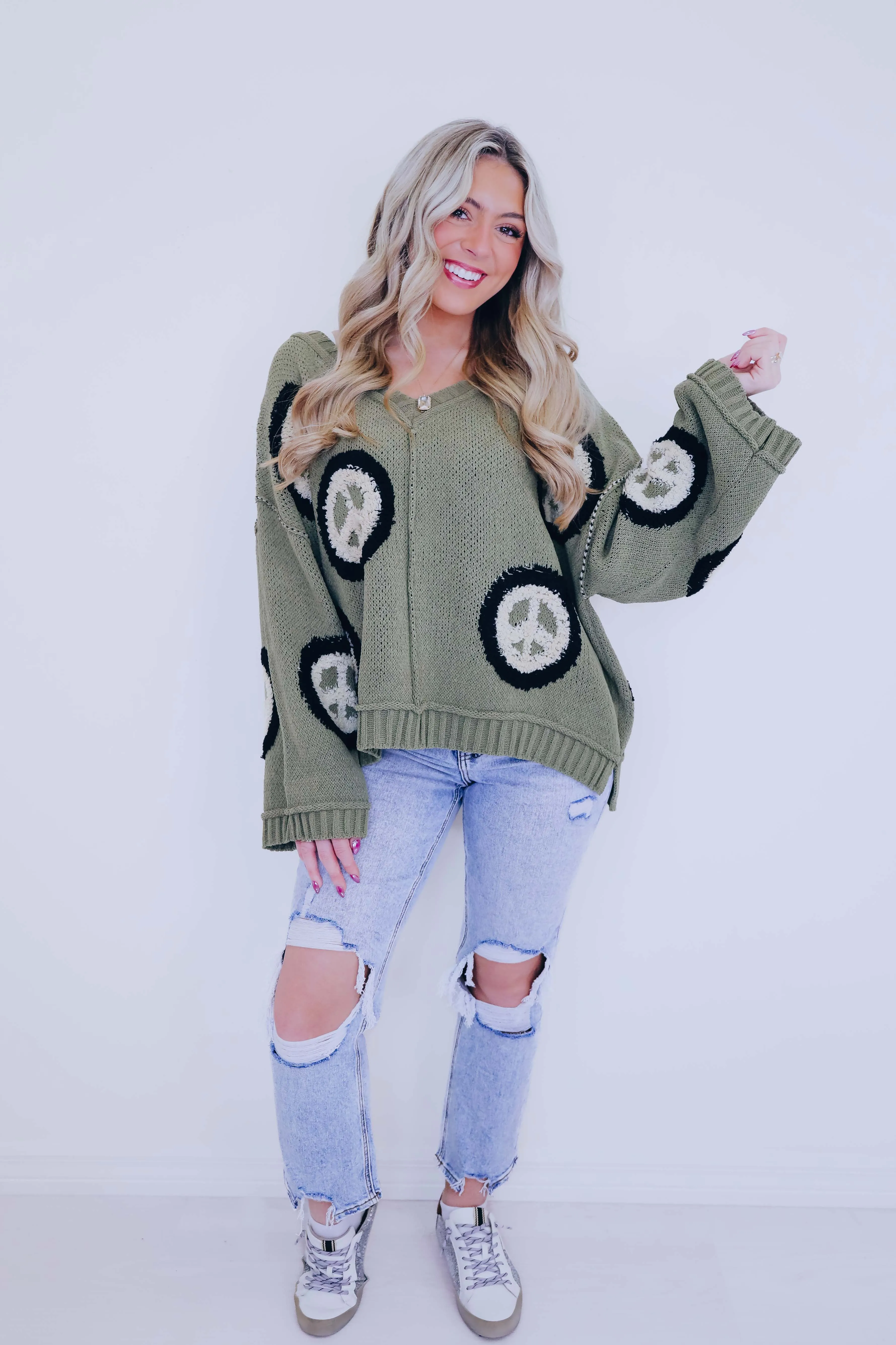 ***Peace Of Mind V-Neck Pullover Sweater- 5 Colors SAMPLE