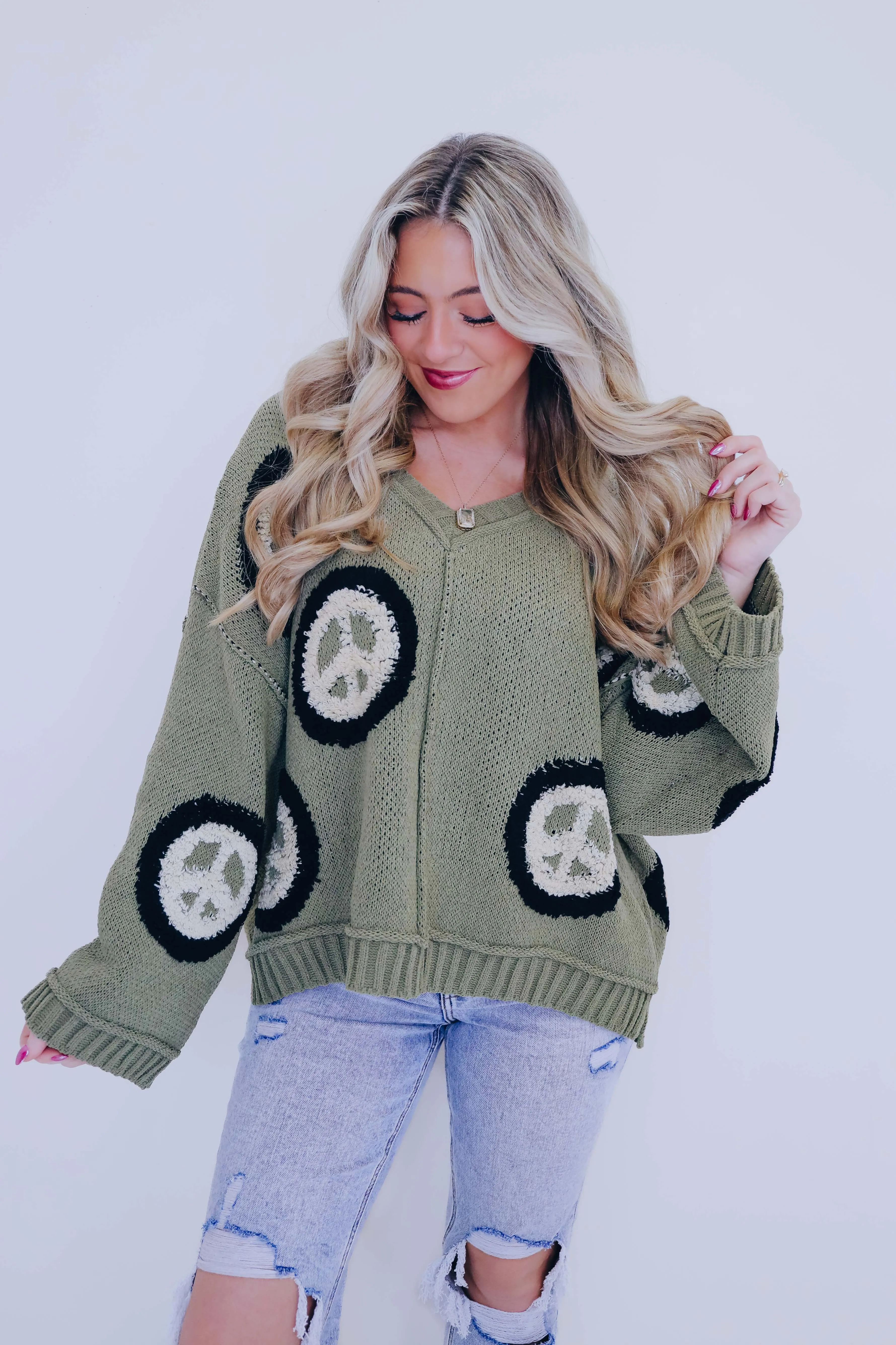 ***Peace Of Mind V-Neck Pullover Sweater- 5 Colors SAMPLE