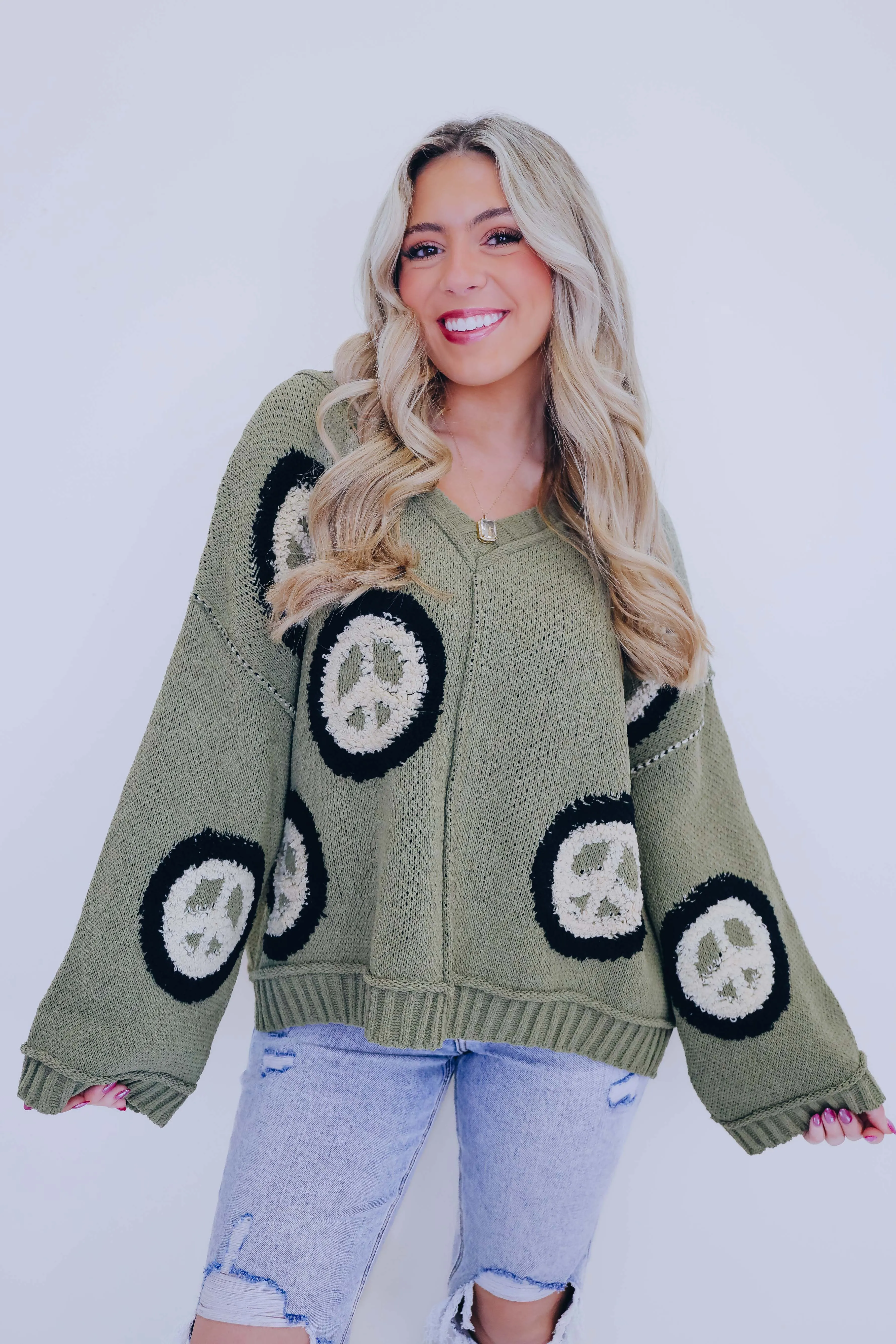 ***Peace Of Mind V-Neck Pullover Sweater- 5 Colors SAMPLE