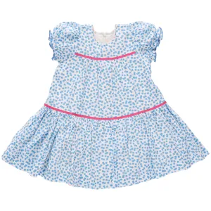 Pink Chicken || Girls Fiona Dress - Blue Mini Squares