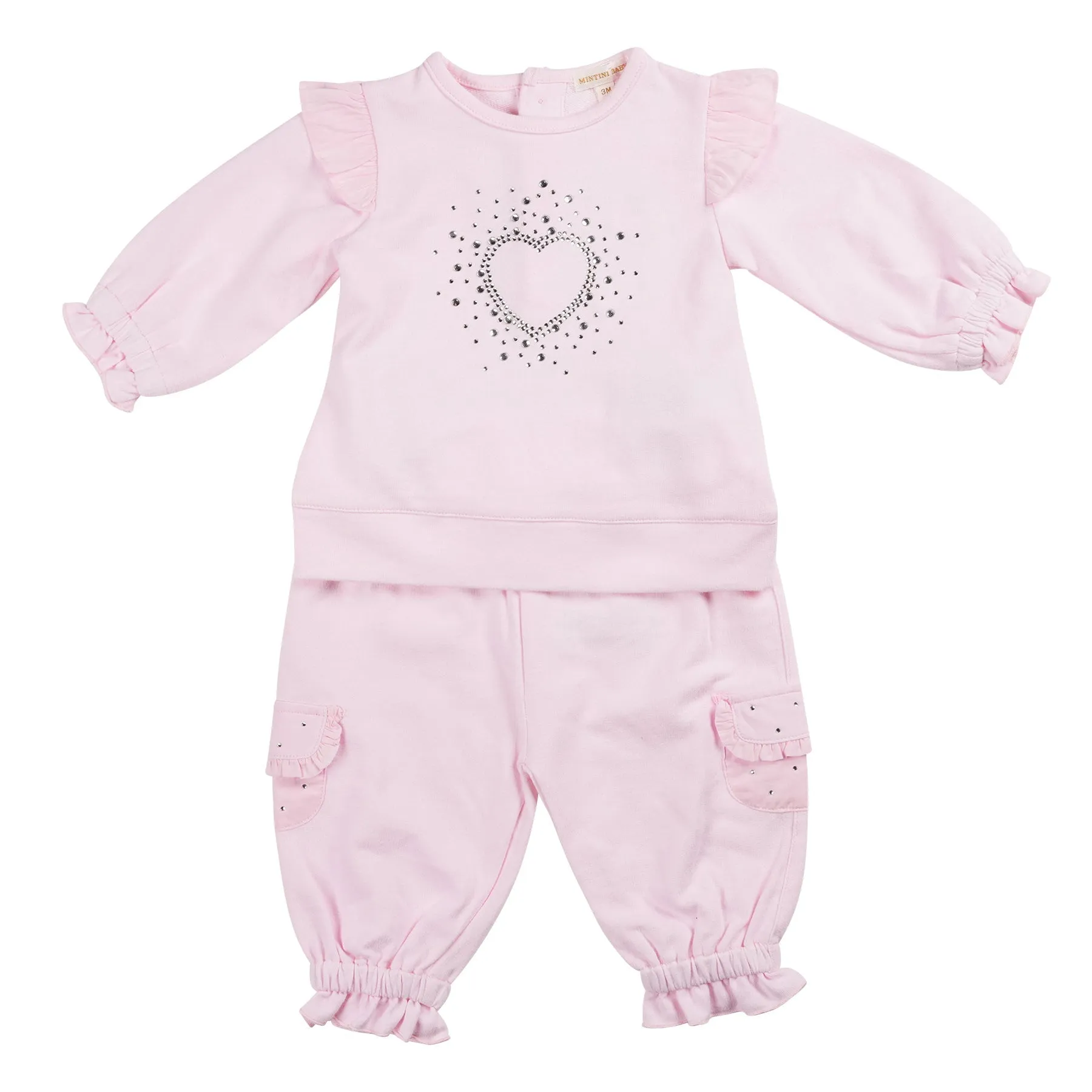 Pink Frill Diamante Tracksuit Set