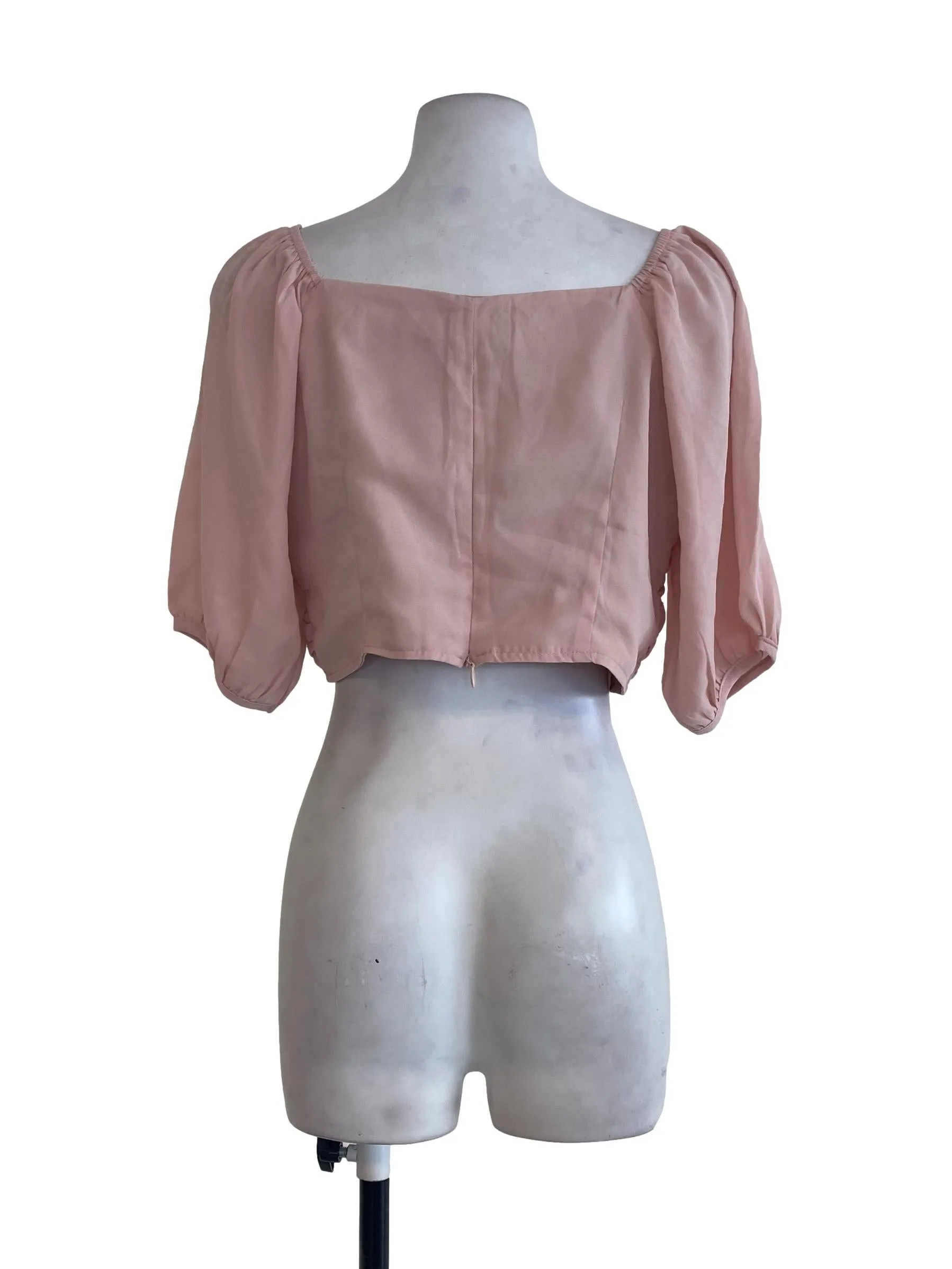Pink Pleated Long Sleeve Top