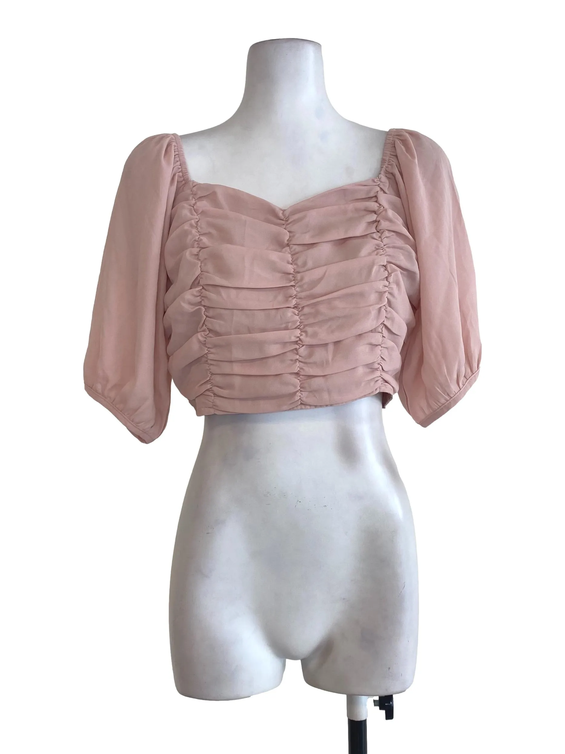 Pink Pleated Long Sleeve Top