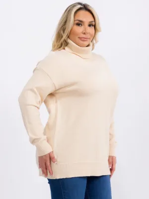 PLUS SIZE LONG SLEEVE TURTLE NECK PULLOVER SWEATER