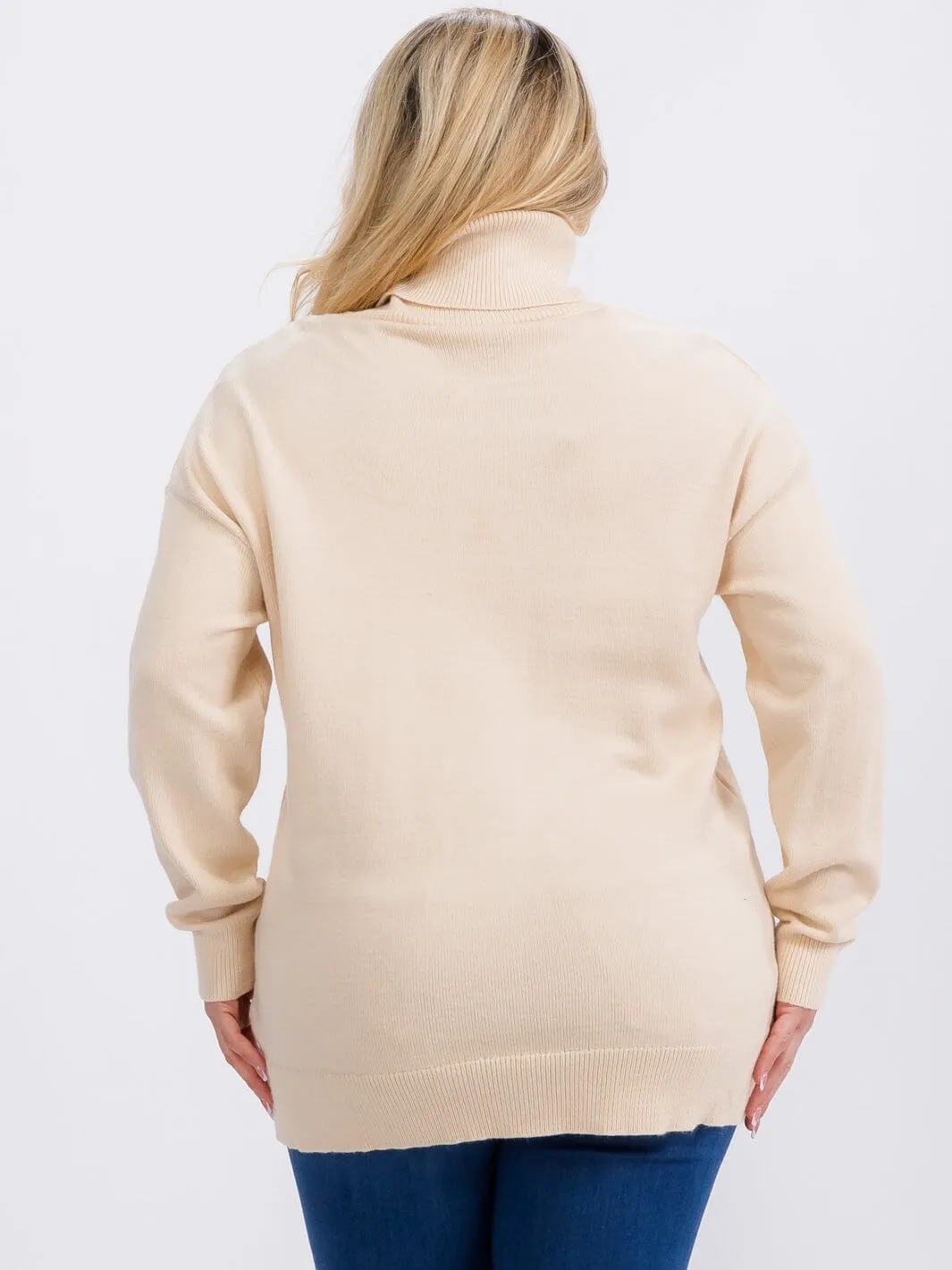 PLUS SIZE LONG SLEEVE TURTLE NECK PULLOVER SWEATER