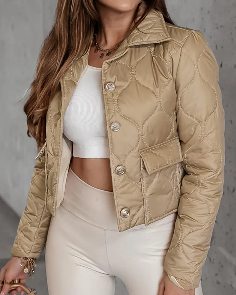 Pocket Design Buttoned Quilted Puffer Jacket