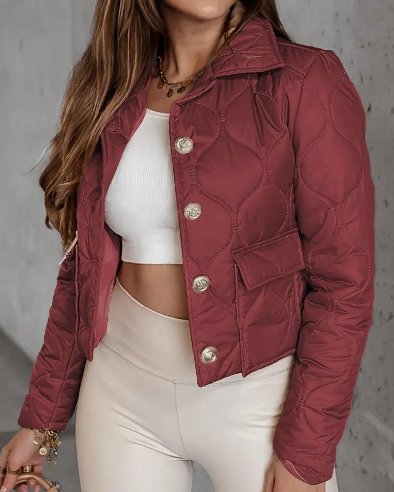 Pocket Design Buttoned Quilted Puffer Jacket