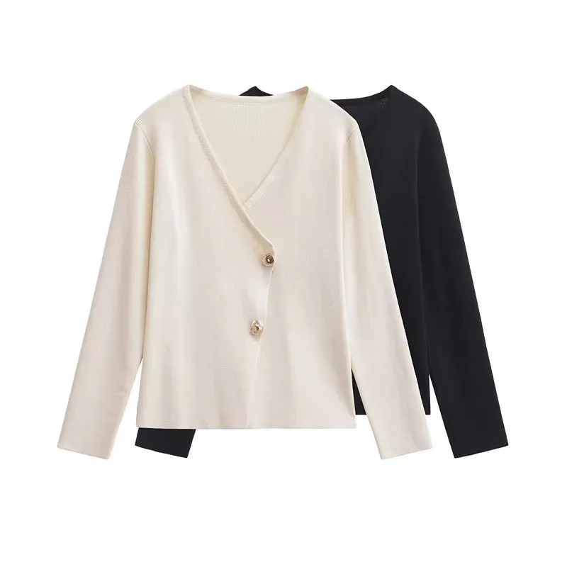 Premium Black  Cardigans Sweater Tops New Women Fashion Casual V-Neck Jacket