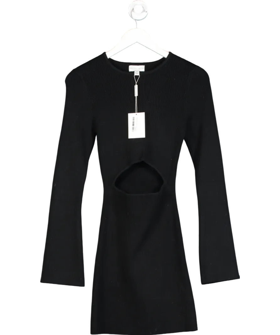 PRETTY LAVISH Long Sleeve Cut-out Knitted Mini Dress In Black UK M