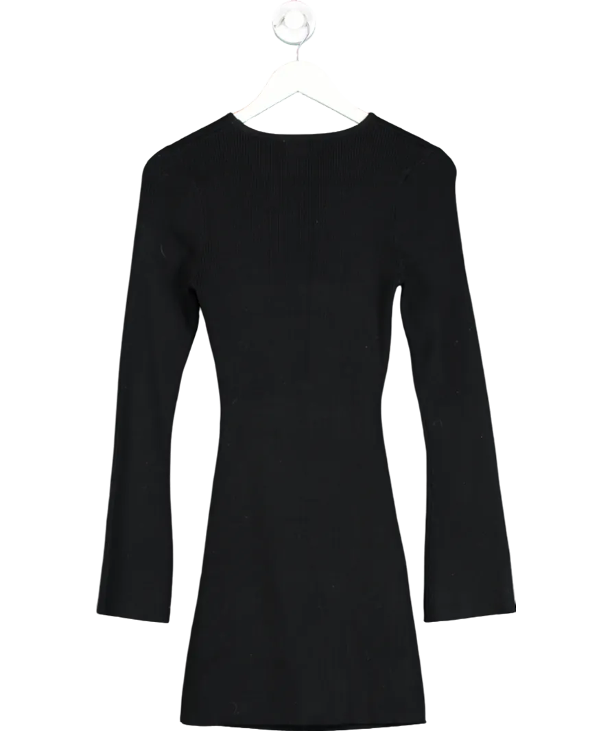 PRETTY LAVISH Long Sleeve Cut-out Knitted Mini Dress In Black UK M
