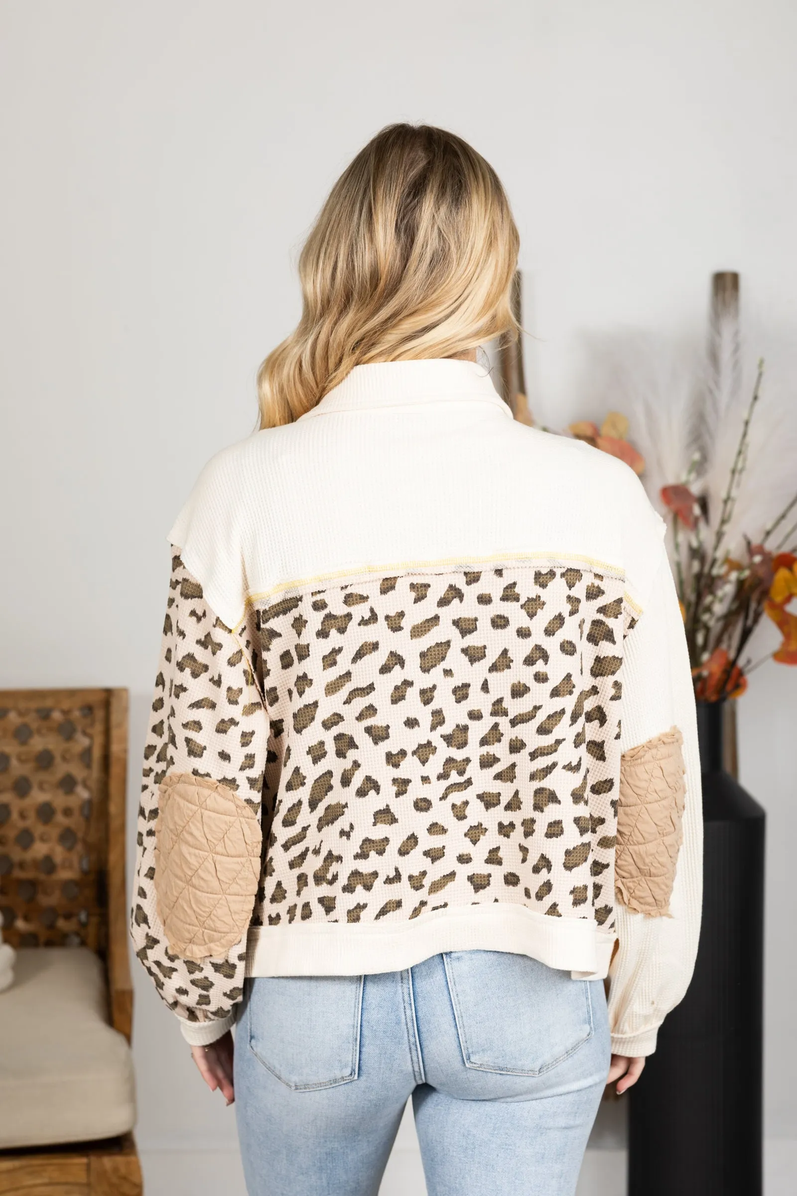 Print Contrast Colorblock Quilted Jacket