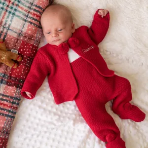 Red Knitted Pom 2 Piece Outfit
