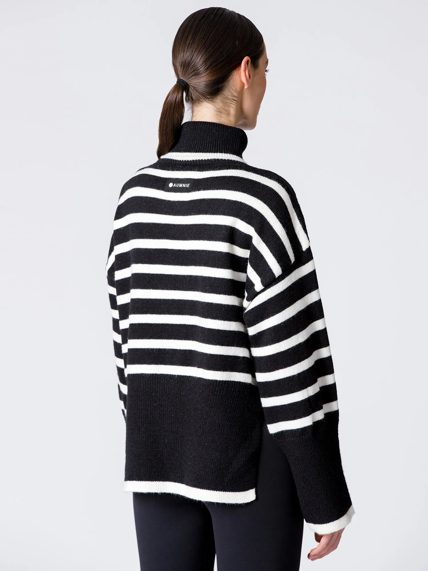 RELAXED STRIPED TURTLENECK SWEATER, BLACK/WHITE