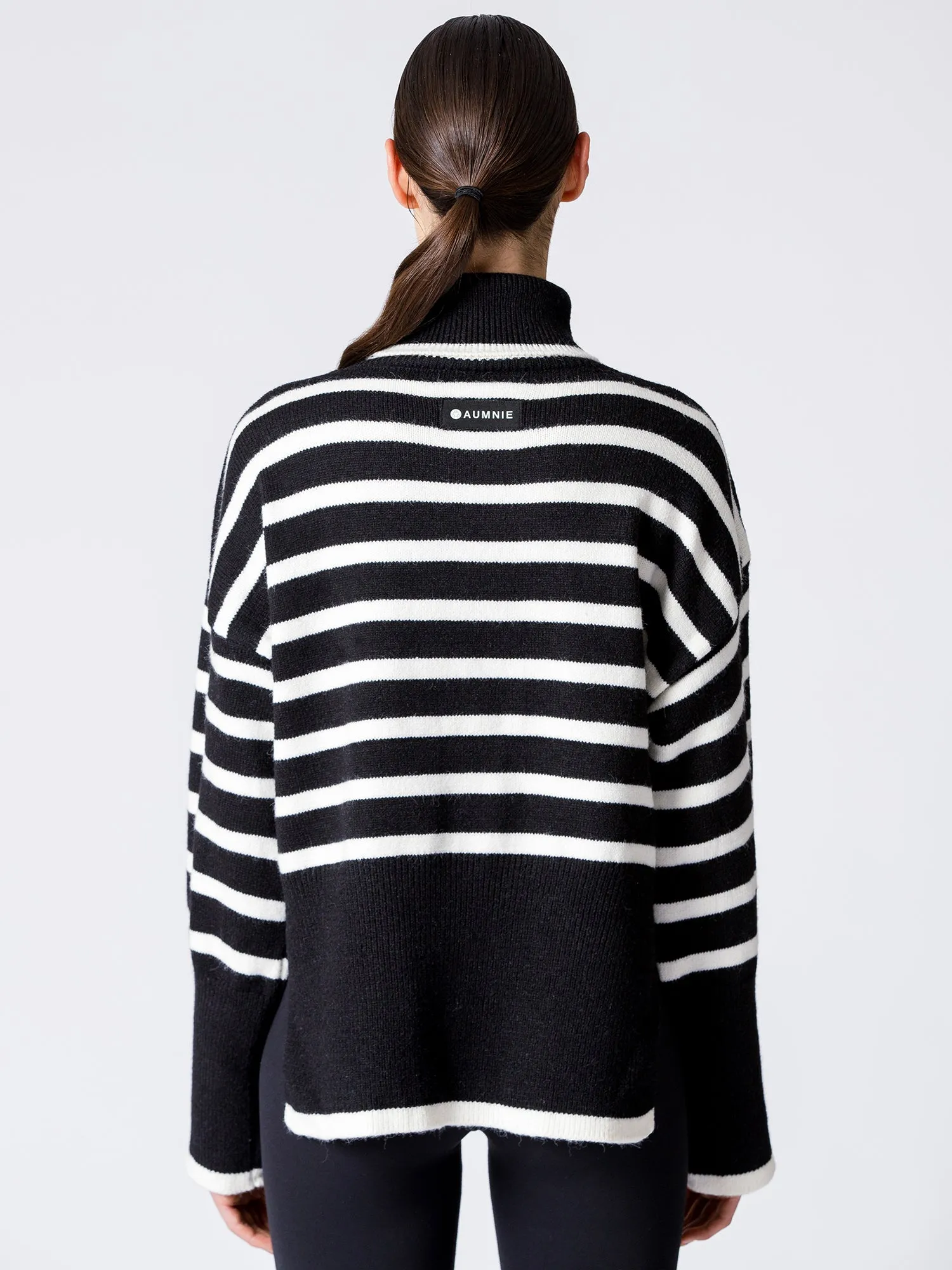 RELAXED STRIPED TURTLENECK SWEATER, BLACK/WHITE
