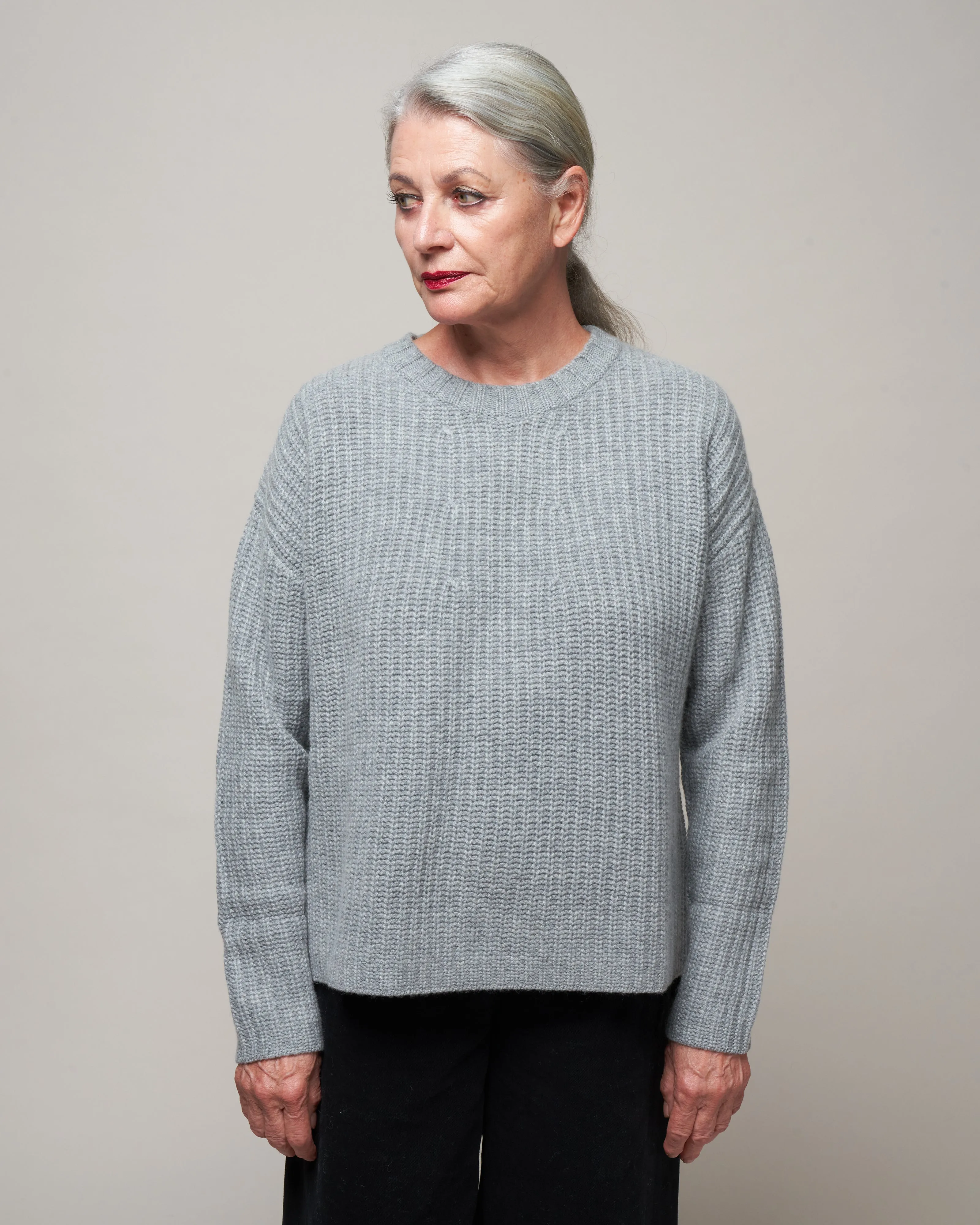 ribbed crewneck sweater - heather