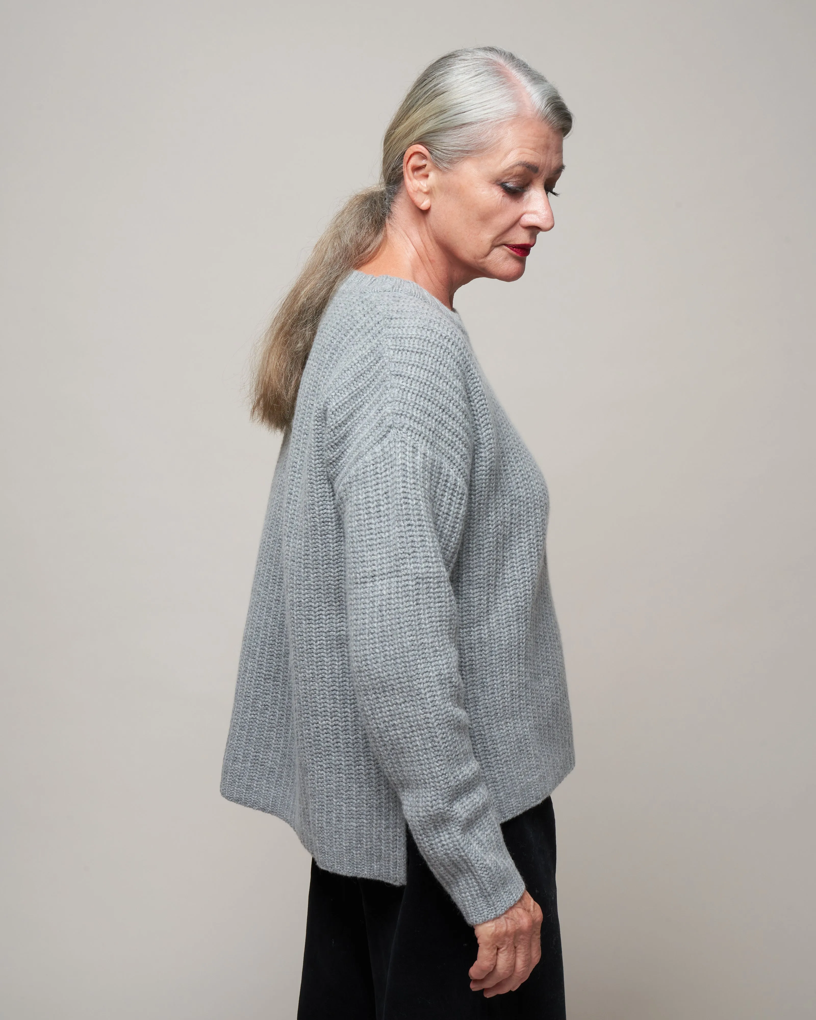 ribbed crewneck sweater - heather