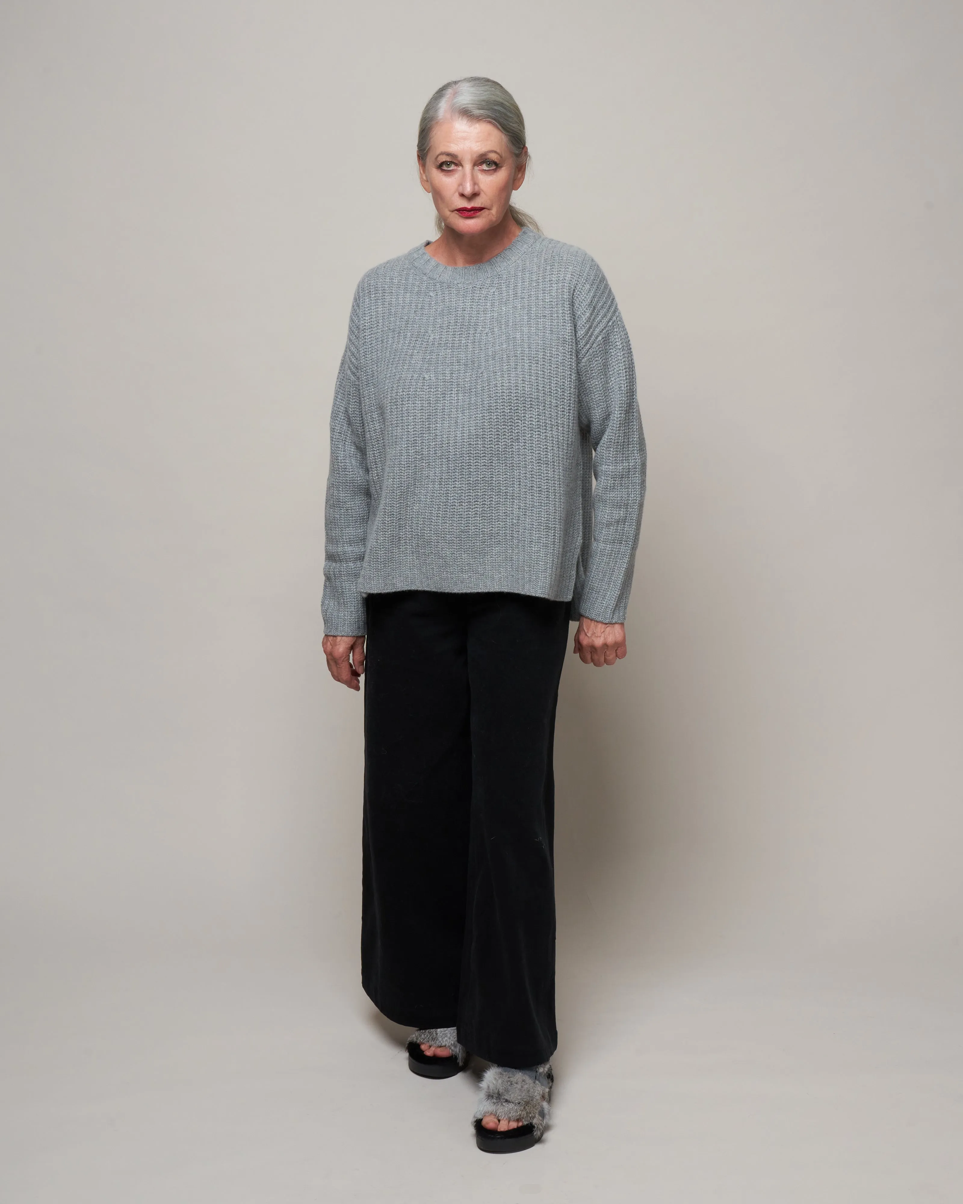 ribbed crewneck sweater - heather