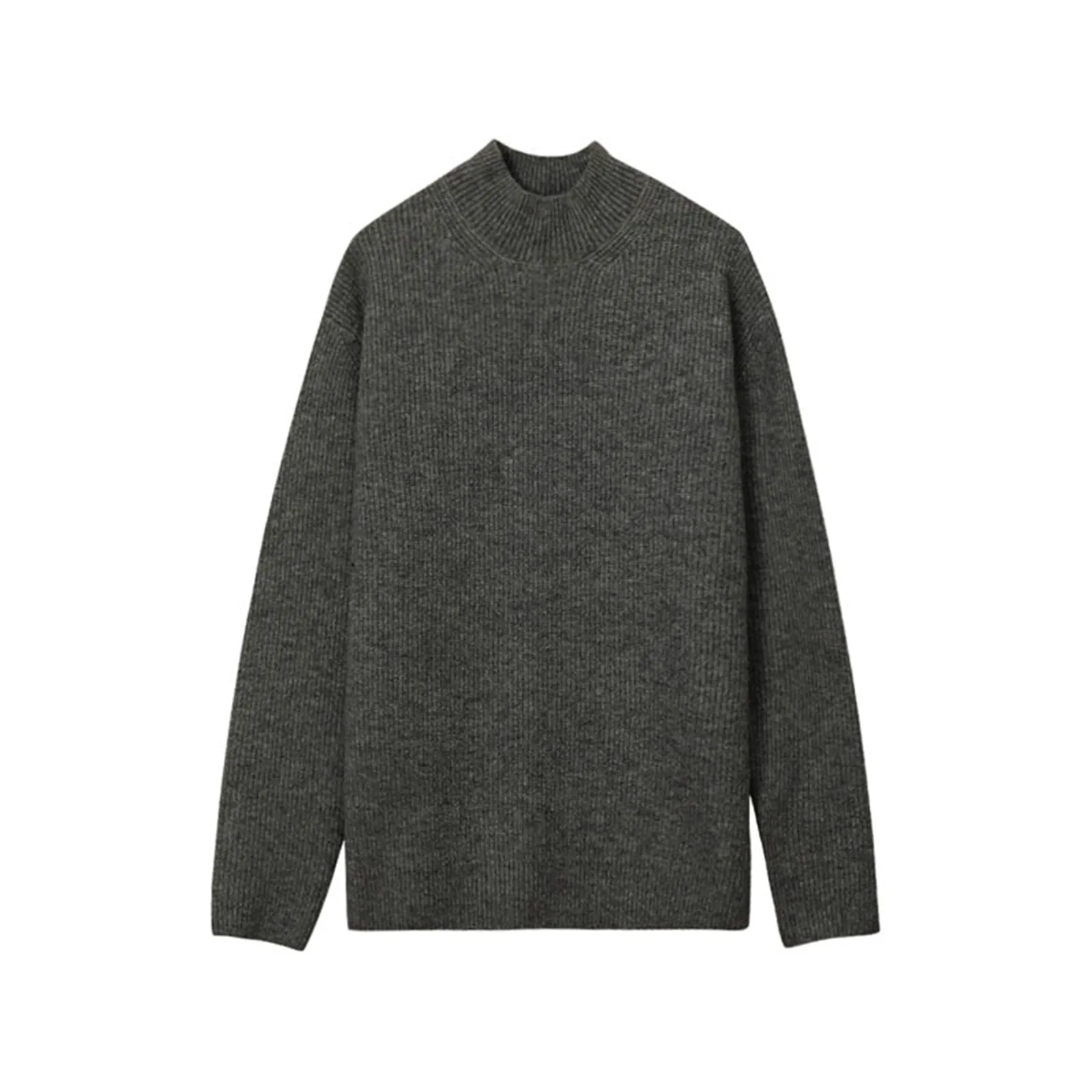 Ribbed Knit Pleated Turtleneck Sweater