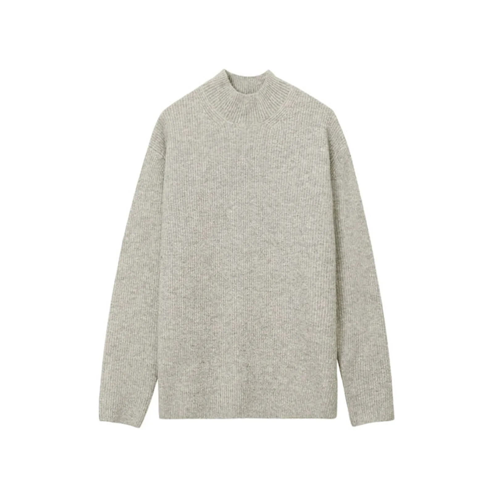 Ribbed Knit Pleated Turtleneck Sweater