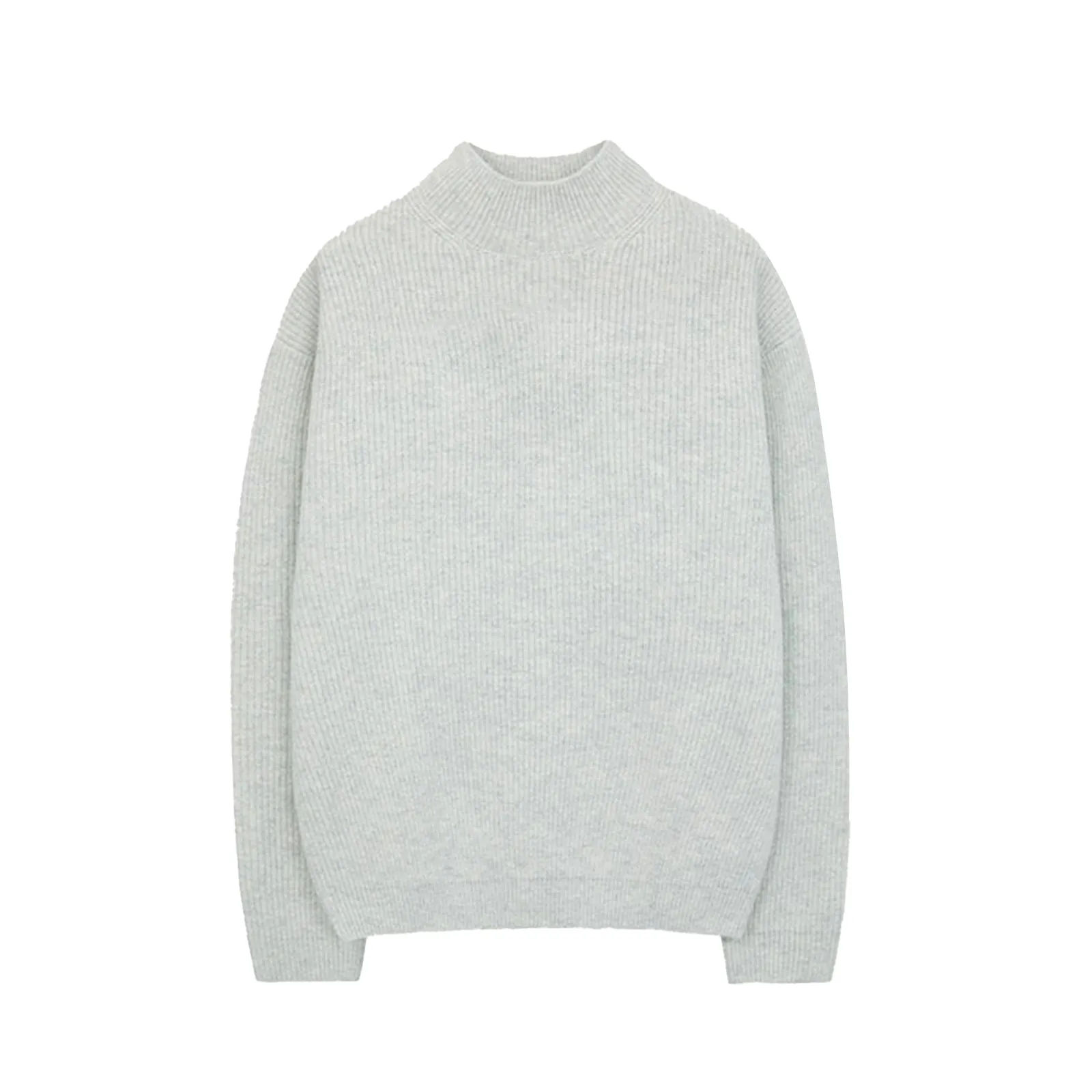 Ribbed Knit Pleated Turtleneck Sweater