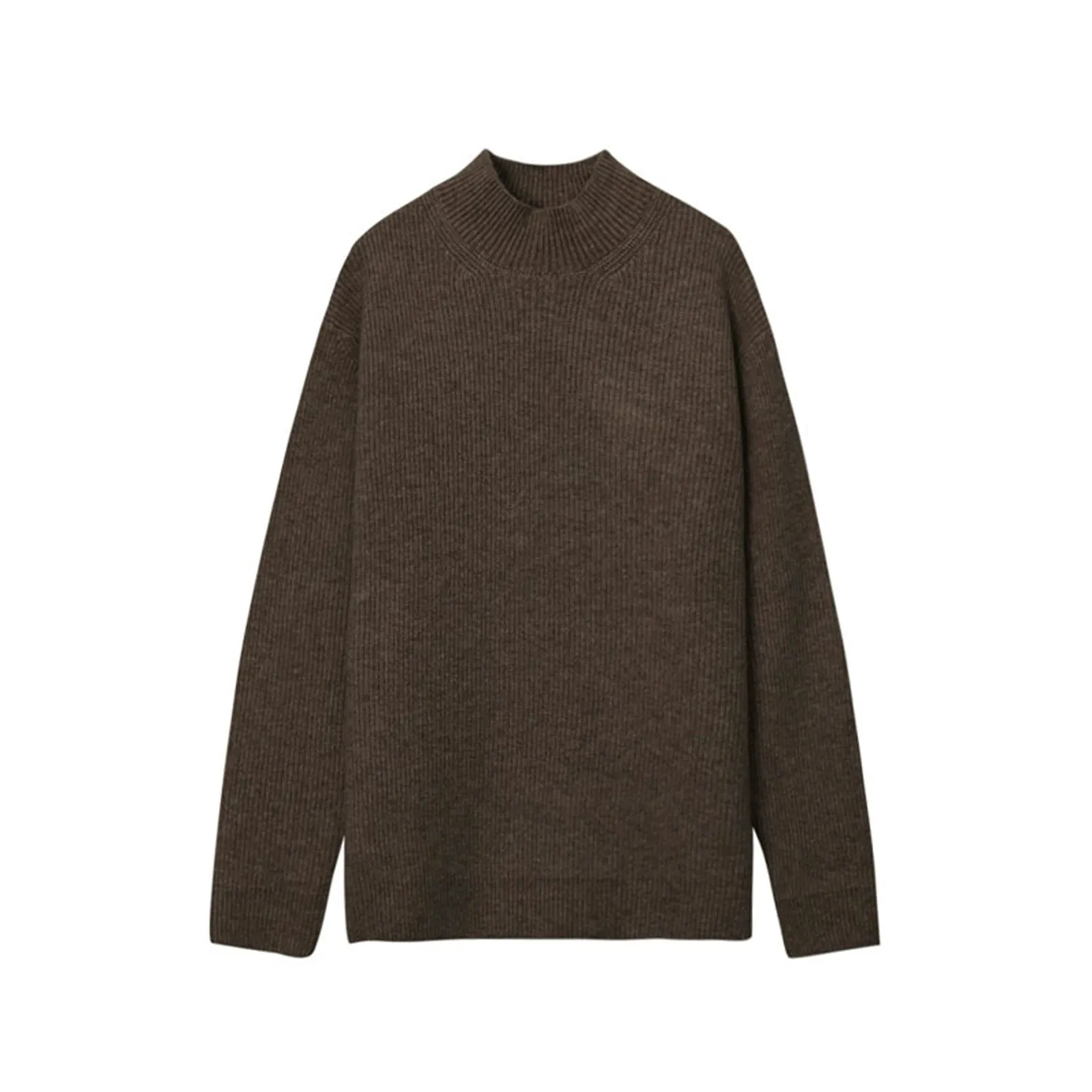 Ribbed Knit Pleated Turtleneck Sweater