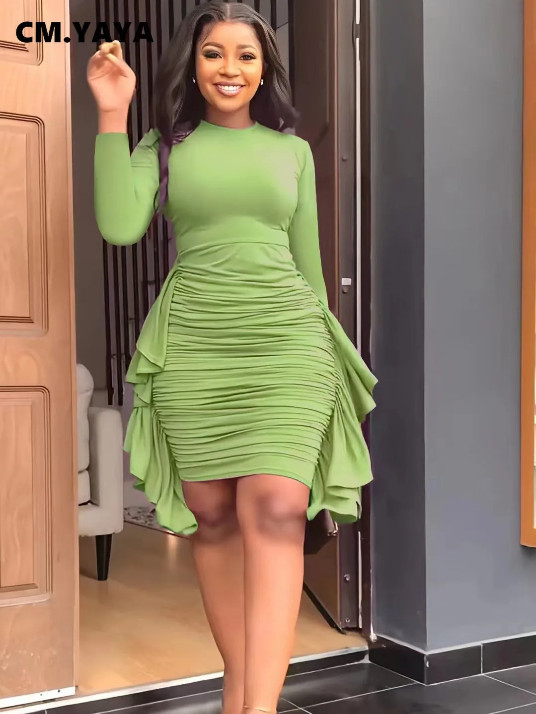 Right On Time Ruffles Ruched Bodycon Dress