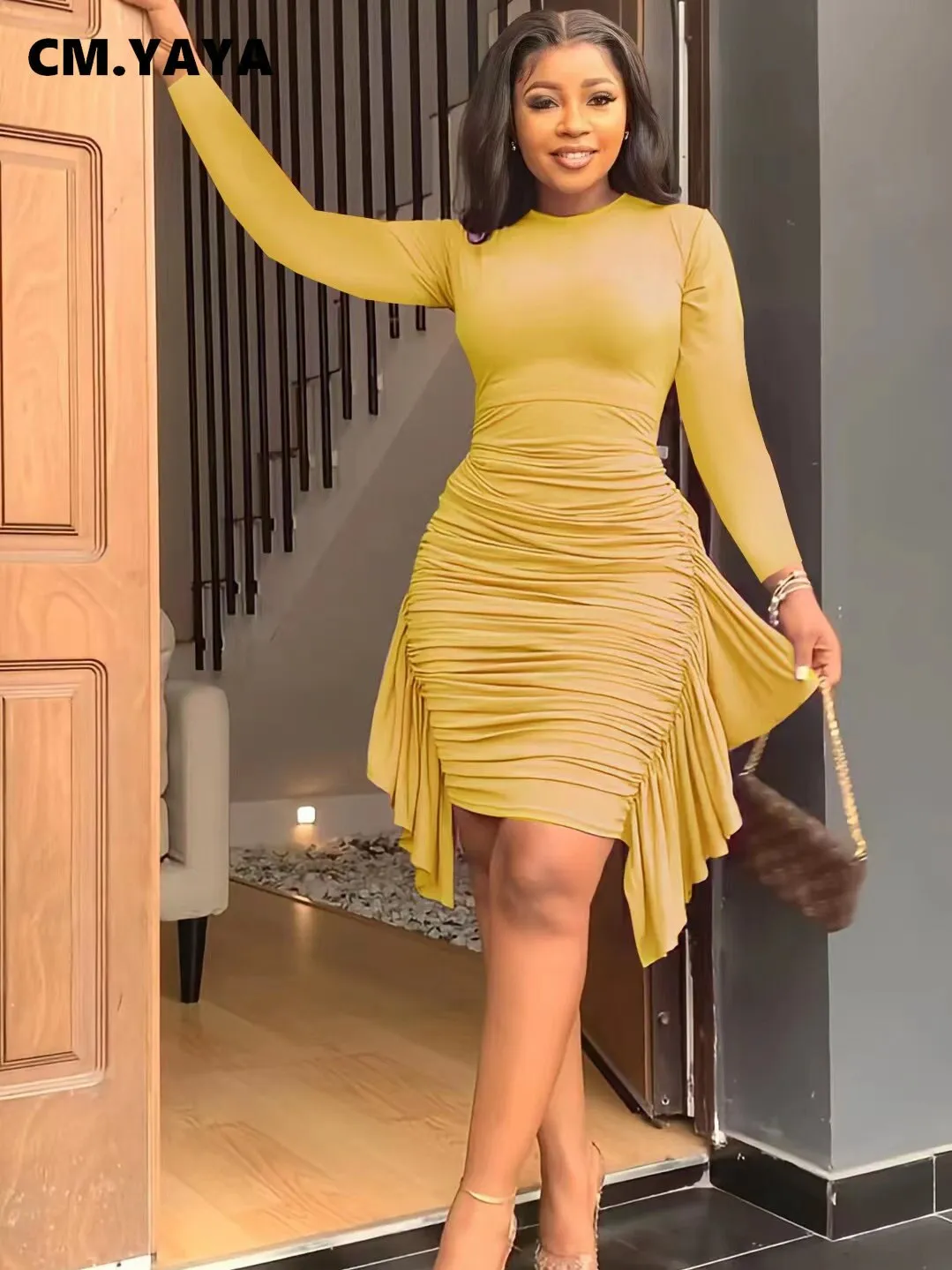 Right On Time Ruffles Ruched Bodycon Dress
