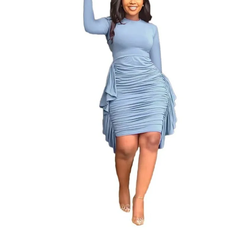 Right On Time Ruffles Ruched Bodycon Dress