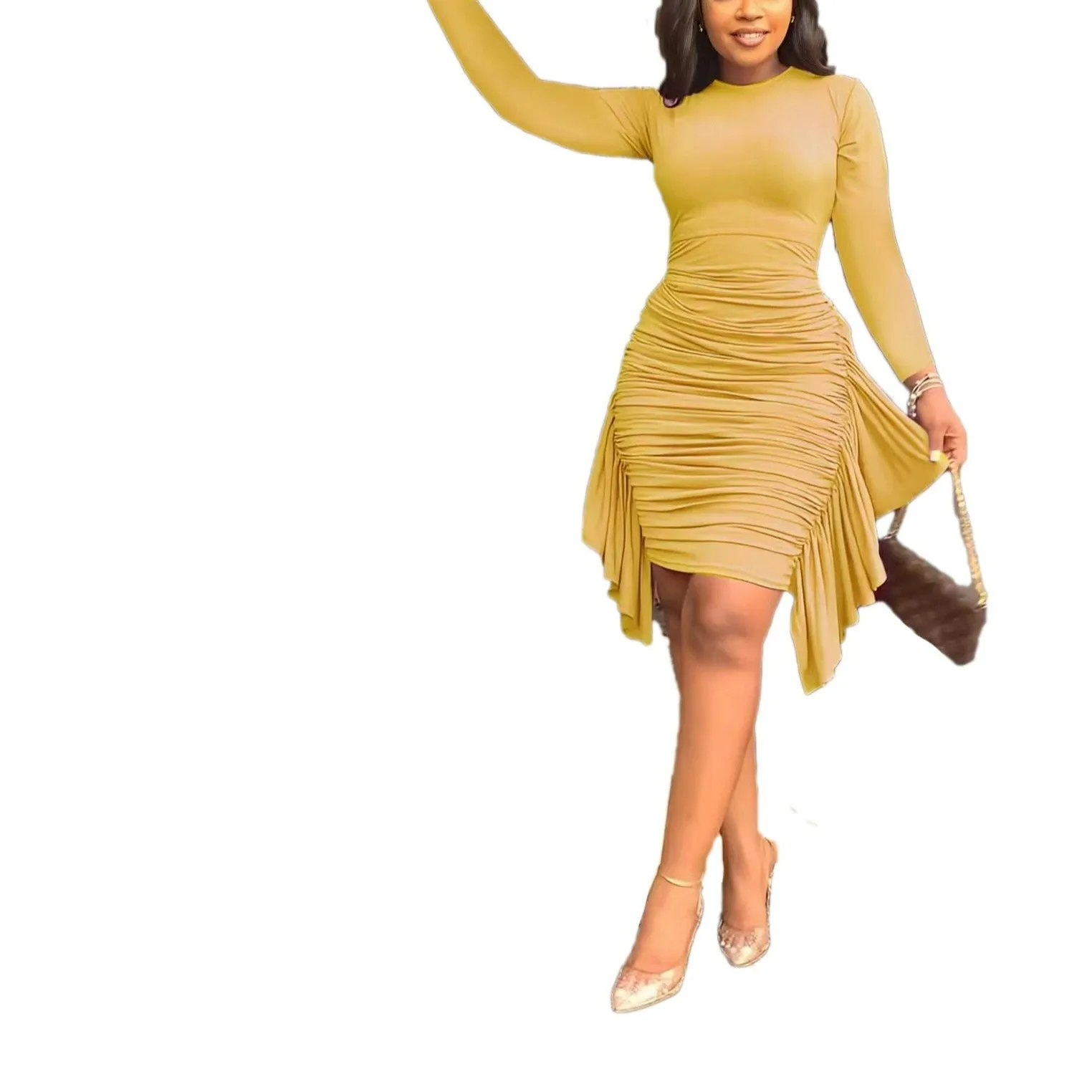 Right On Time Ruffles Ruched Bodycon Dress