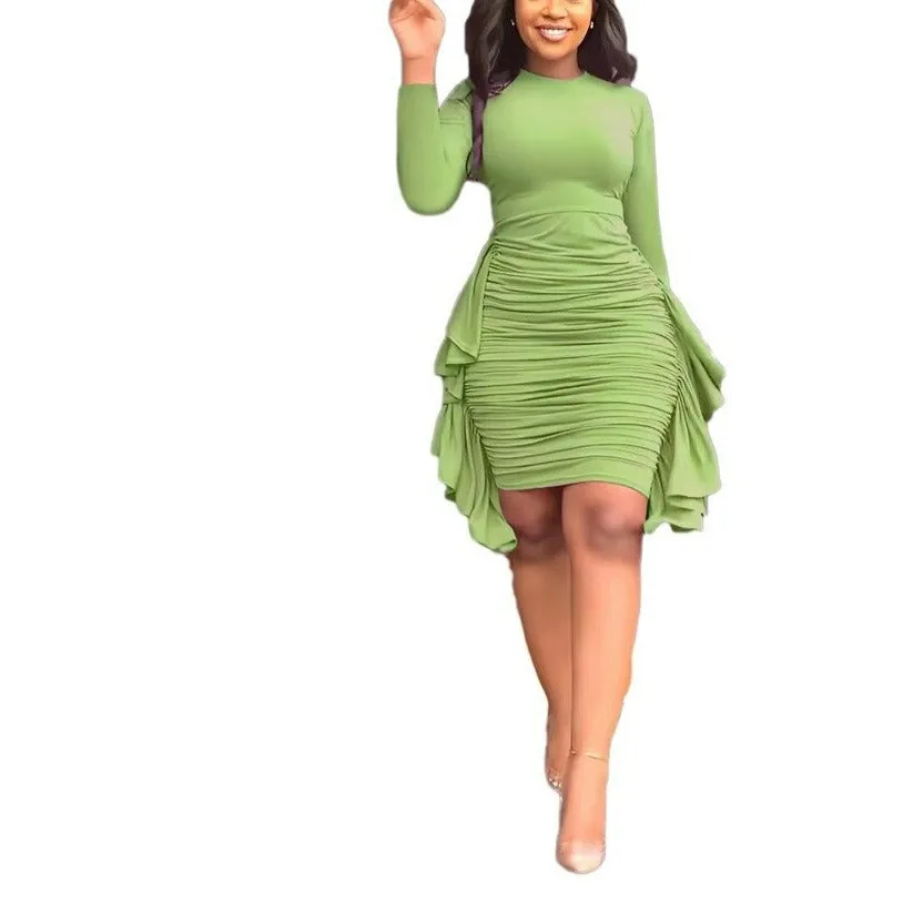Right On Time Ruffles Ruched Bodycon Dress