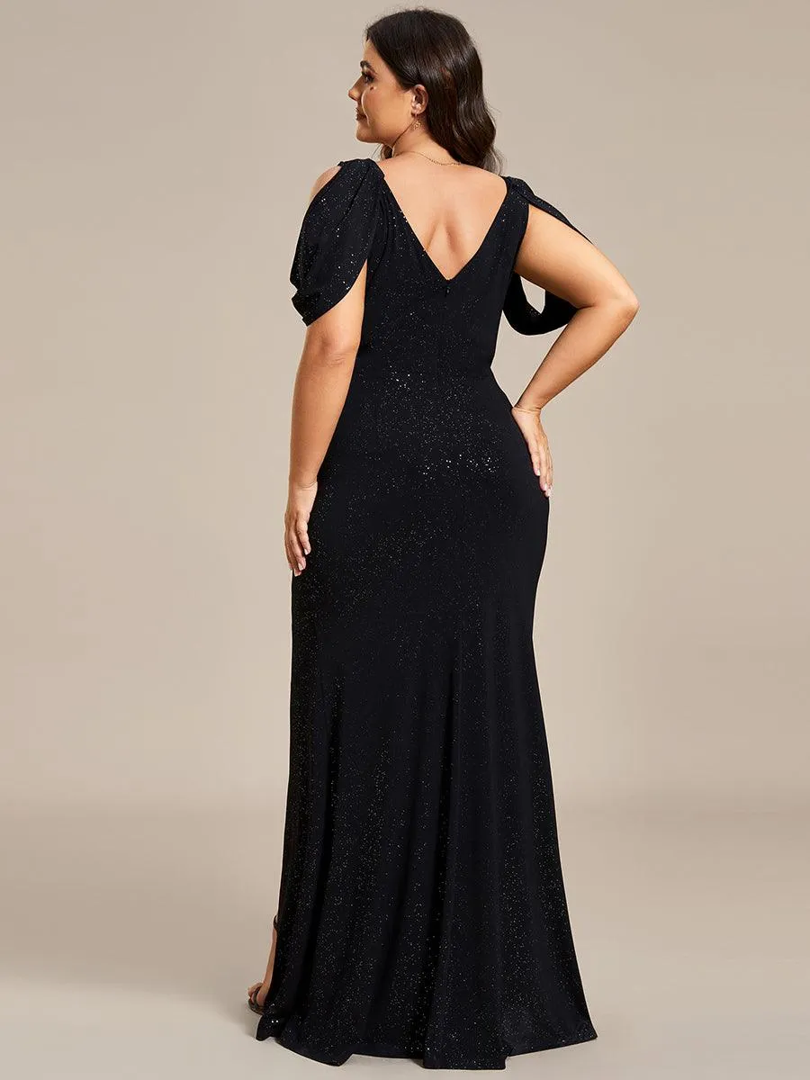 Robe de Soirée Scintillante avec Ceinture Brillante à Epaule Dénudée de Grande Taille(Vente finale)