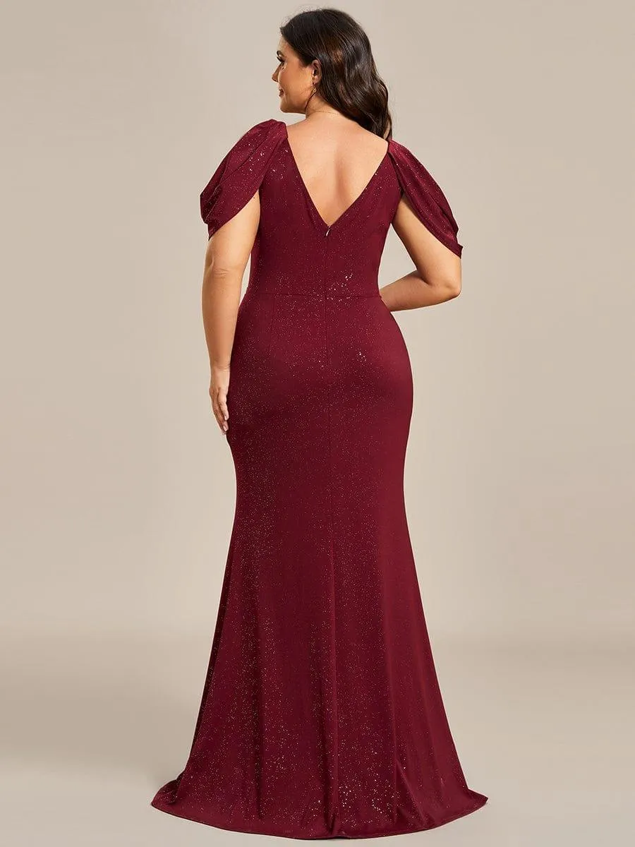 Robe de Soirée Scintillante avec Ceinture Brillante à Epaule Dénudée de Grande Taille(Vente finale)