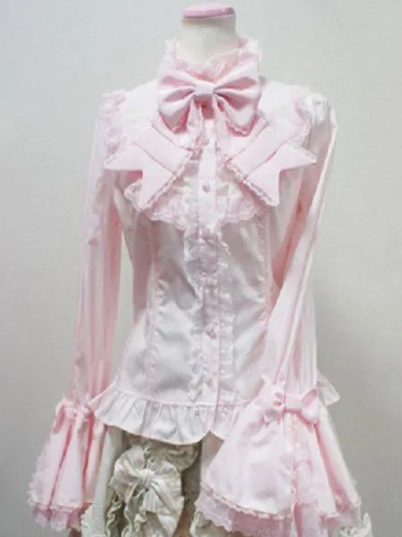Rococo Lolita Blouse Cotton Lace Trim Flare Sleeve Bowknot Ruffles Ecru White Lolita Top