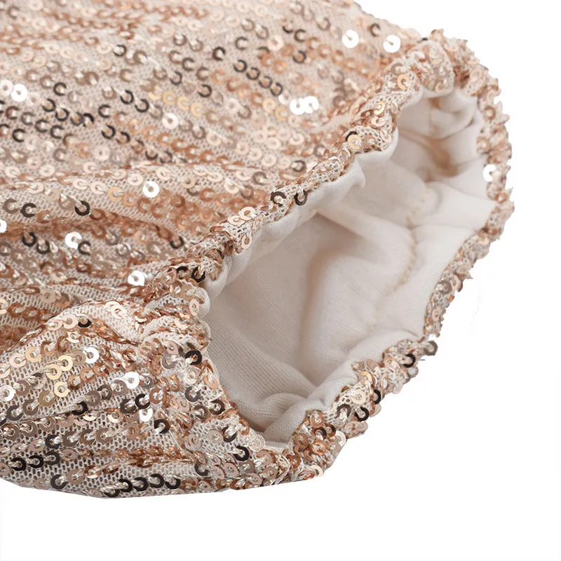Round Collar Lantern Sleeve Sequin Puff Sleeve Mini Dresses White