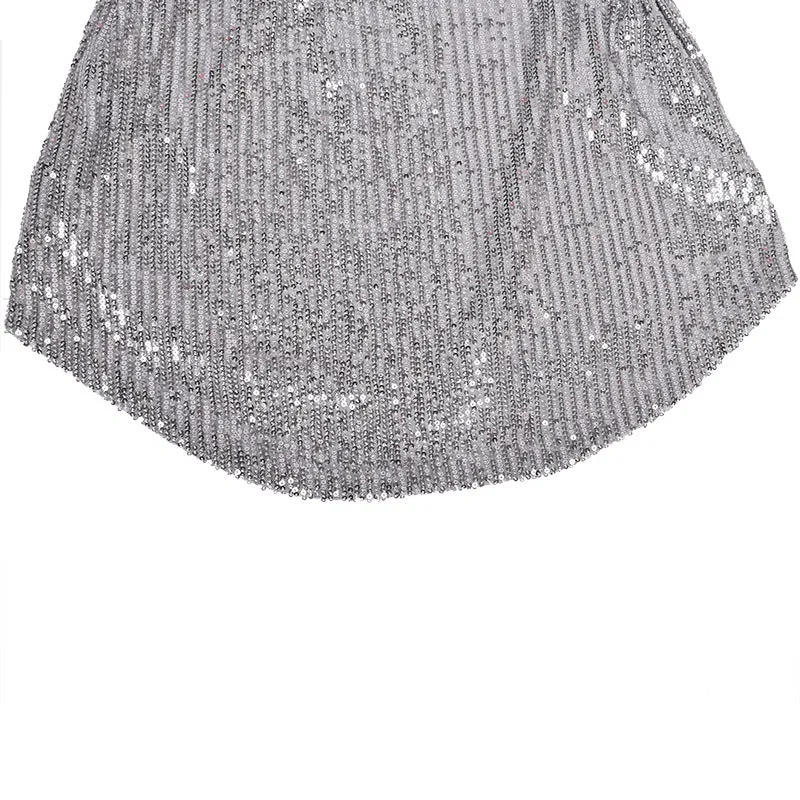 Round Collar Lantern Sleeve Sequin Puff Sleeve Mini Dresses White