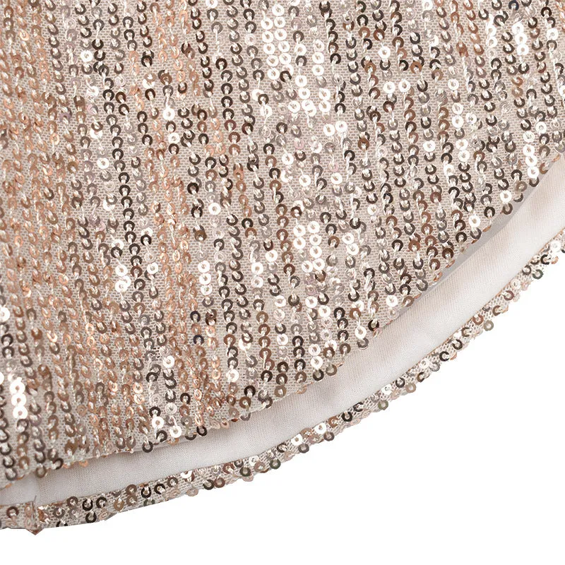 Round Collar Lantern Sleeve Sequin Puff Sleeve Mini Dresses White