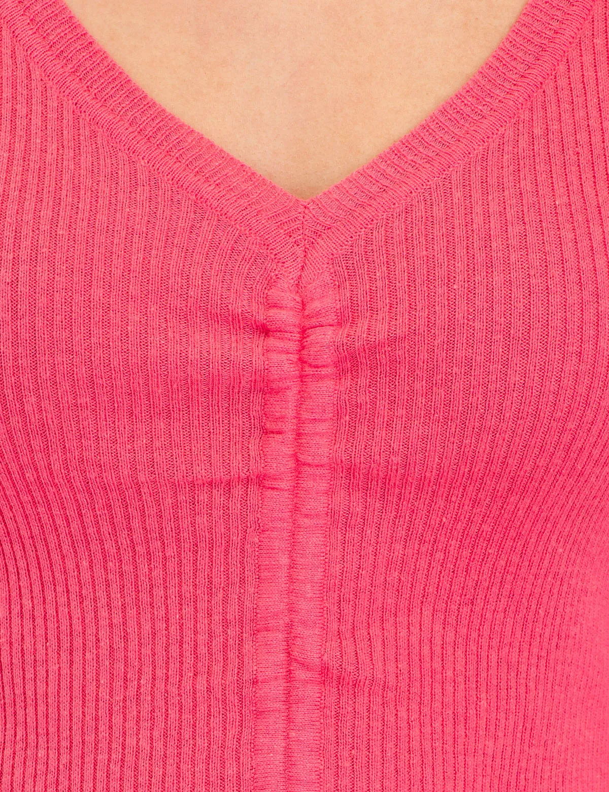 RUCHED RIB V-NECK SWEATER