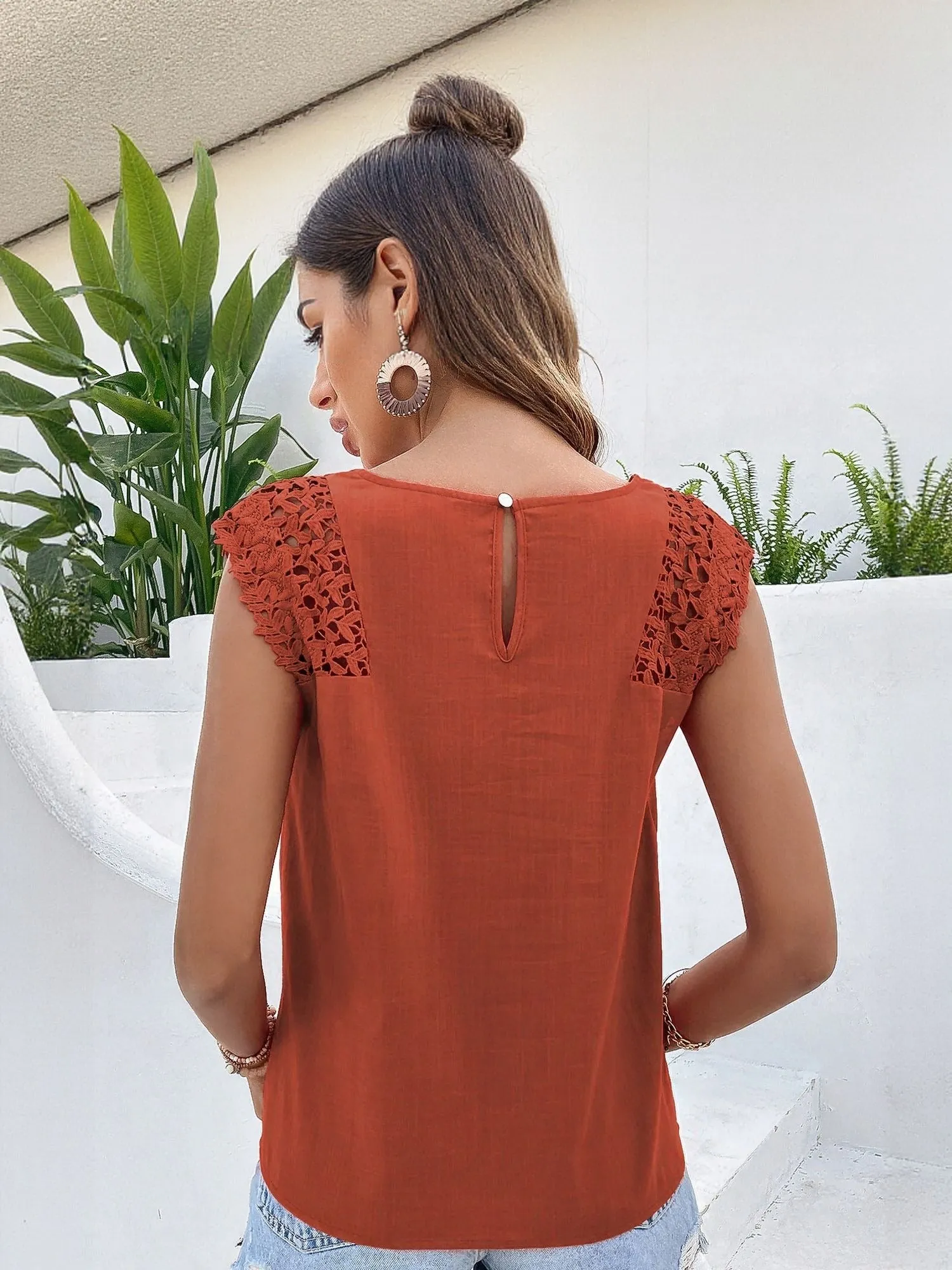 Rust Top With Lace Insert Detail