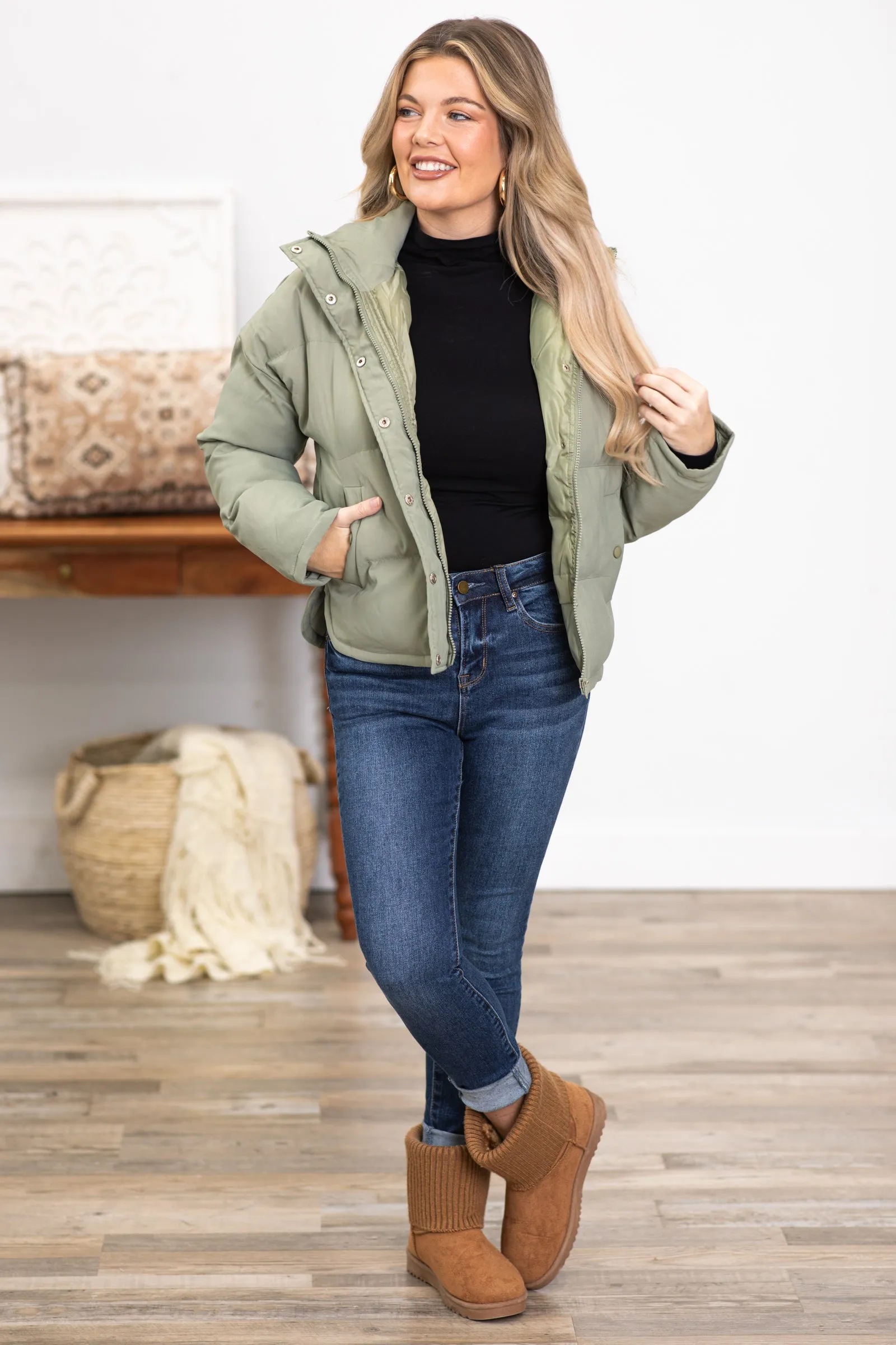 Sage Channel Quilt Puffer Jacket