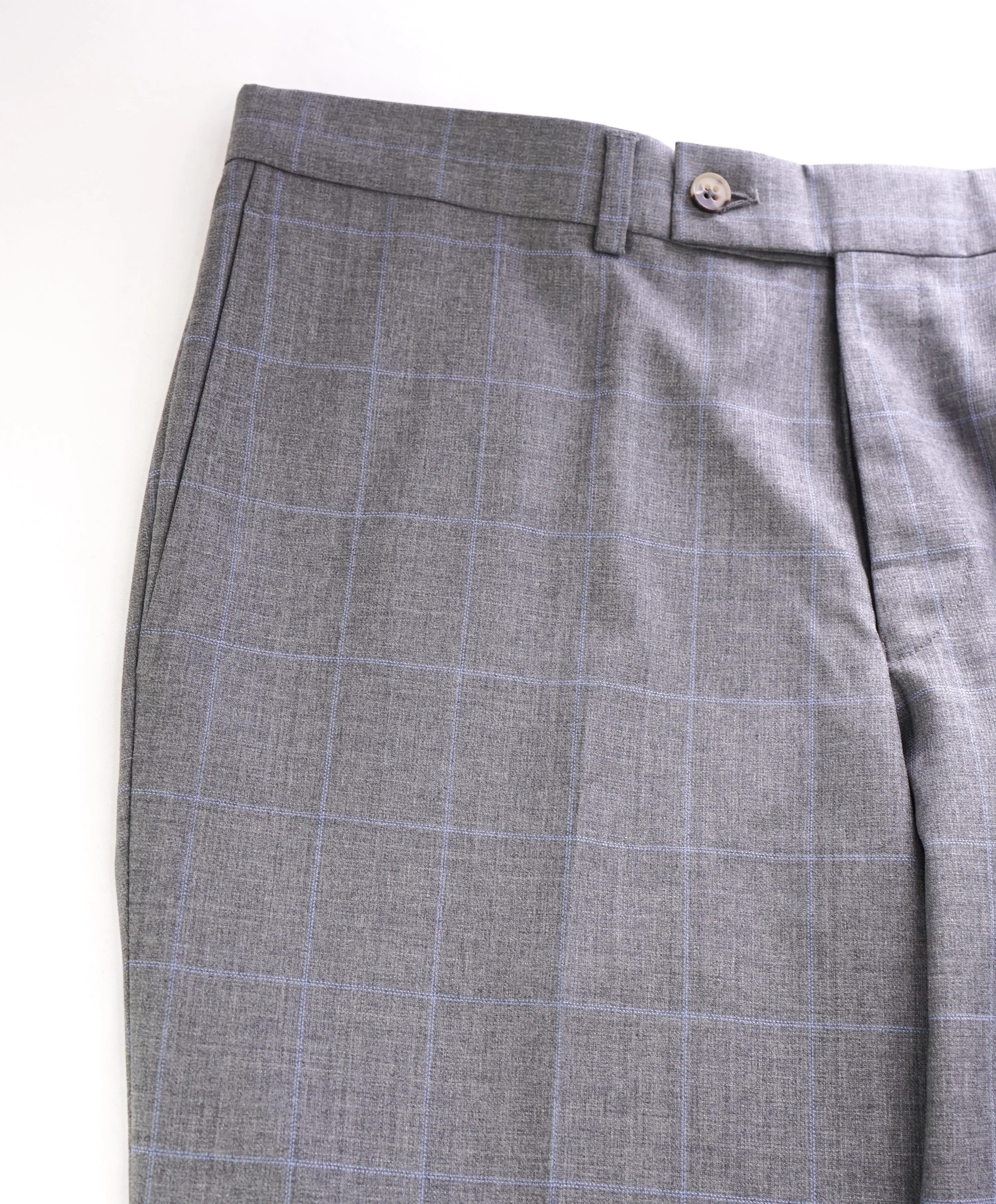 SAKS FIFTH AVE  - Gray Wool Windowpane Flat Front Dress Pants - 36W