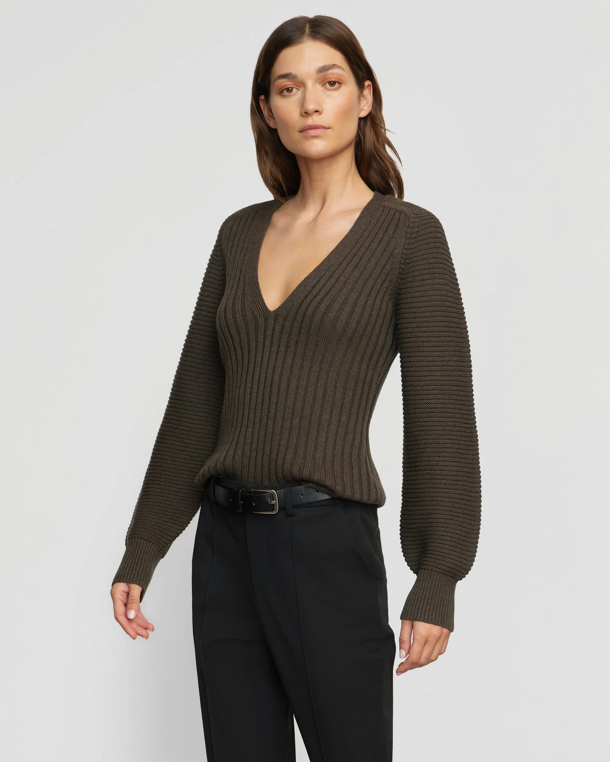 Sanne Ottoman-Knit V-Neck Sweater