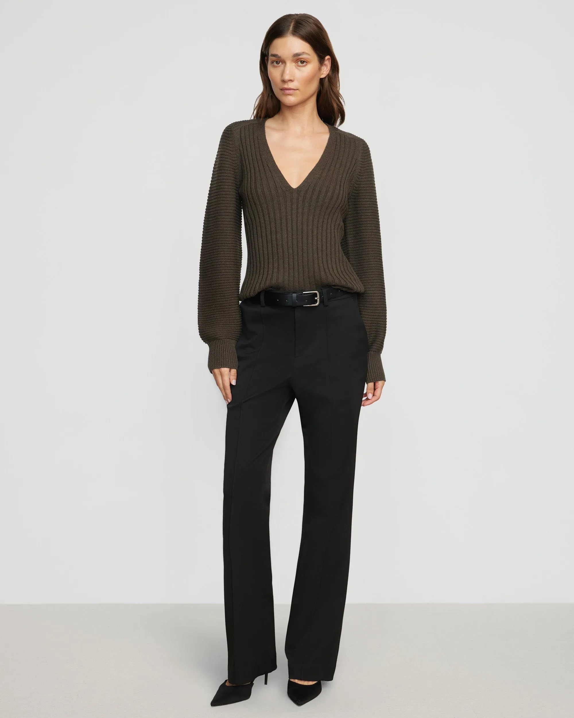 Sanne Ottoman-Knit V-Neck Sweater