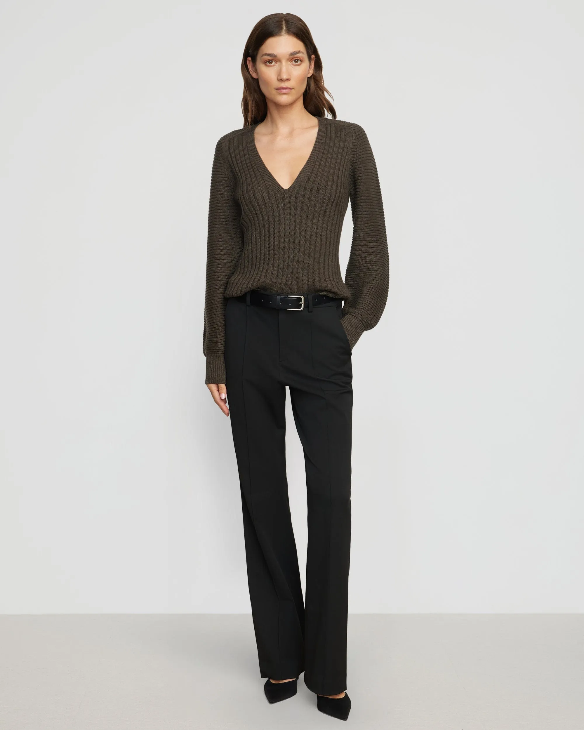 Sanne Ottoman-Knit V-Neck Sweater