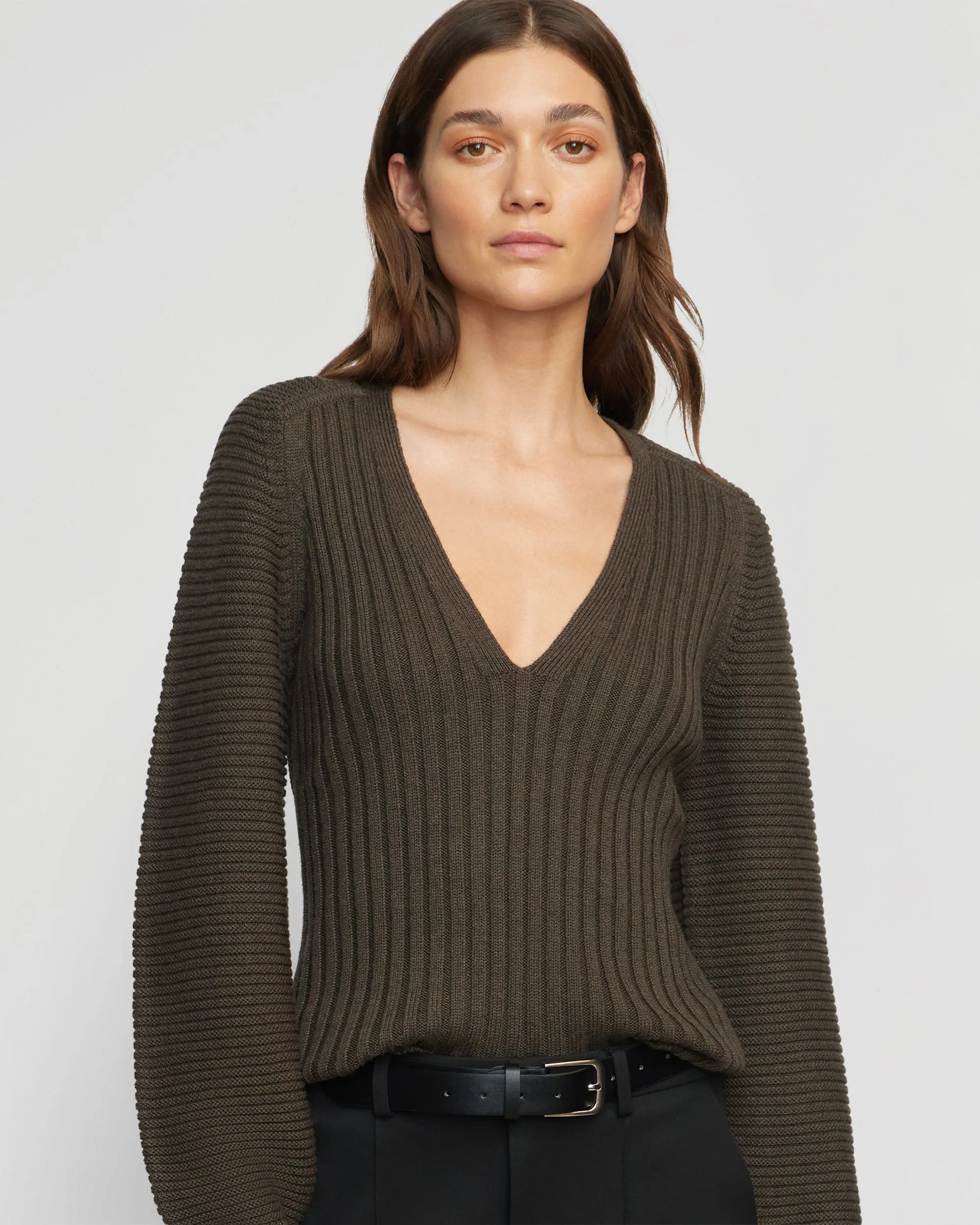 Sanne Ottoman-Knit V-Neck Sweater