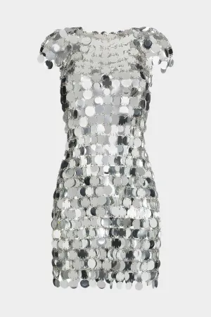 Sequin Chain-Disc Mini Dress in Silver