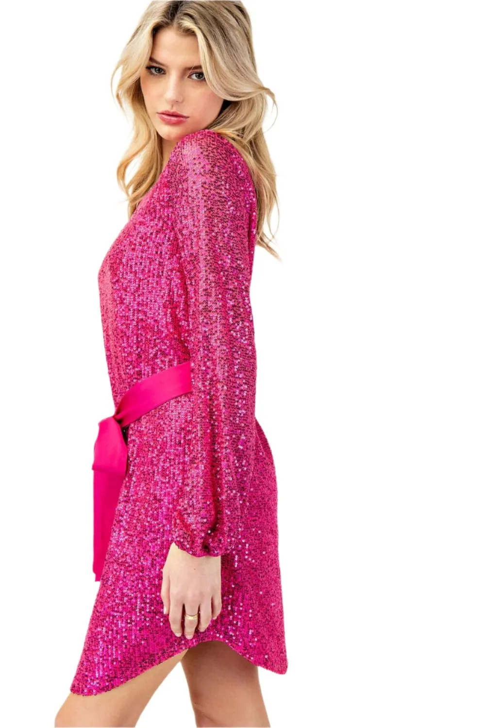 Sequin Tie Waist Mini Dress